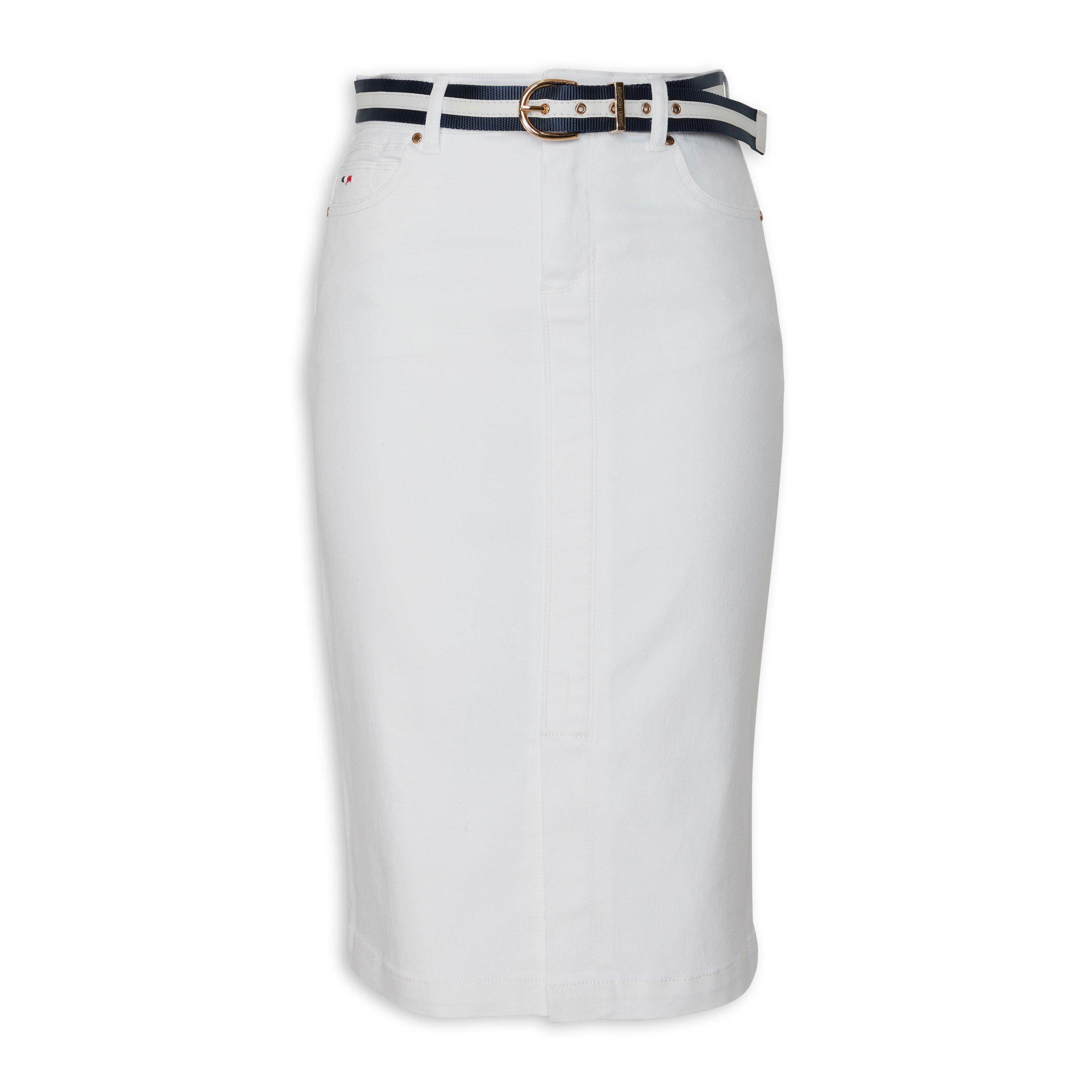 White denim clearance pencil skirt stretch