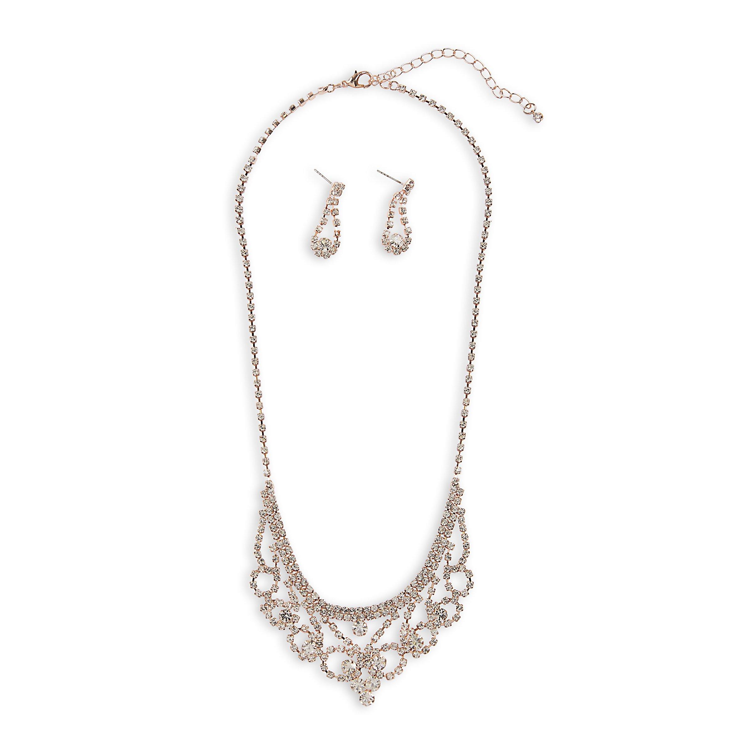 Rose Gold Bib Necklace Earrings 3080567 Truworths