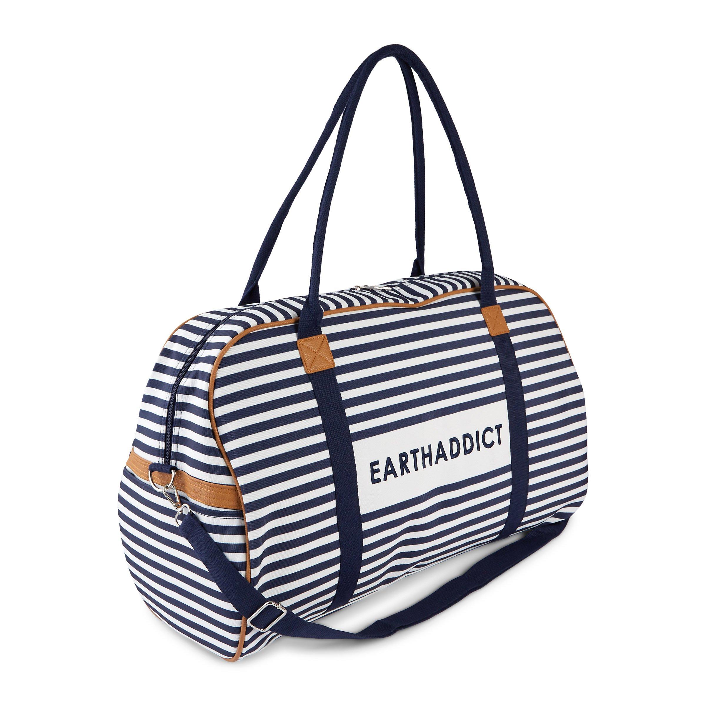 The Weekender Bag in Earth Gray with Silver and Gold Stripes