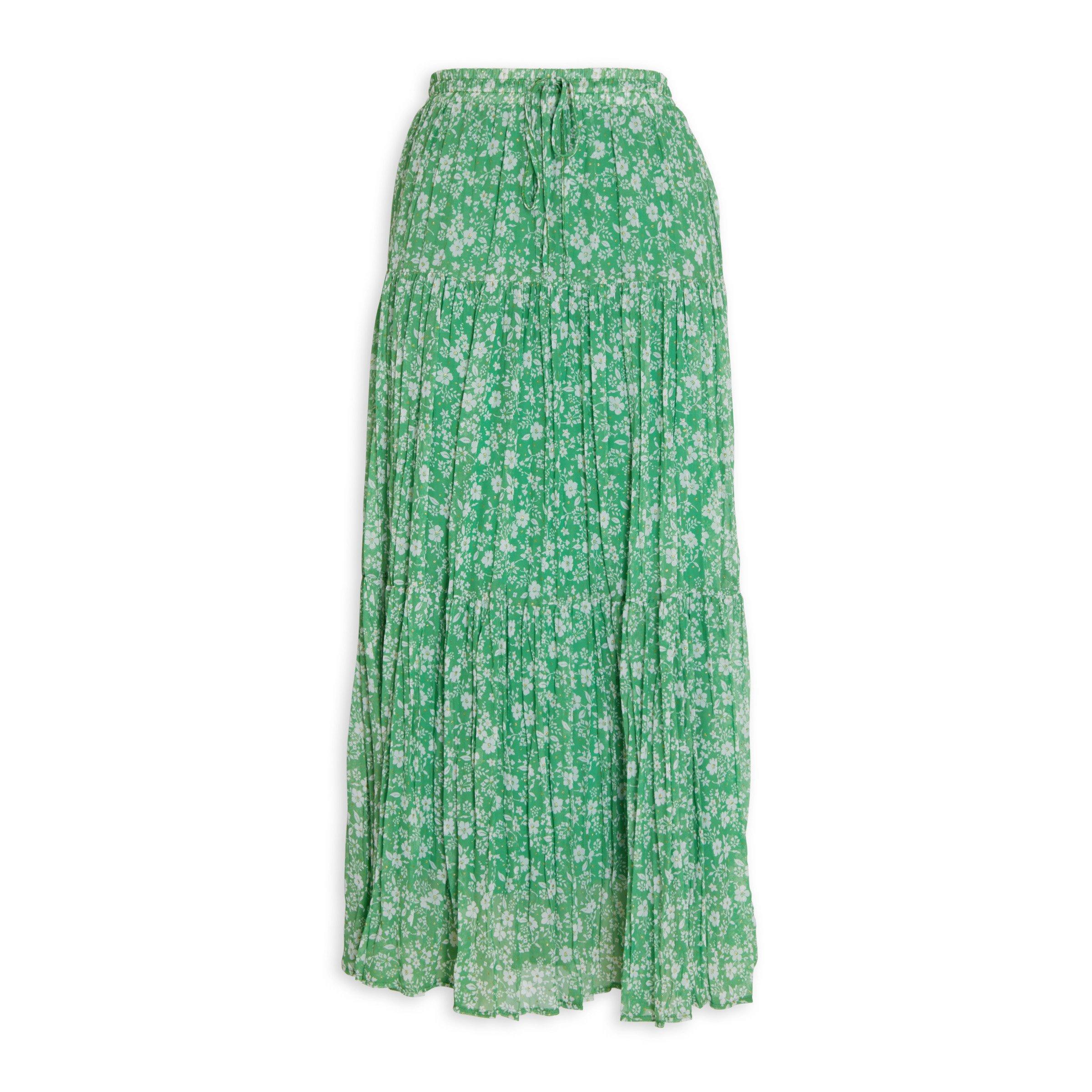 Green floral outlet print maxi skirt