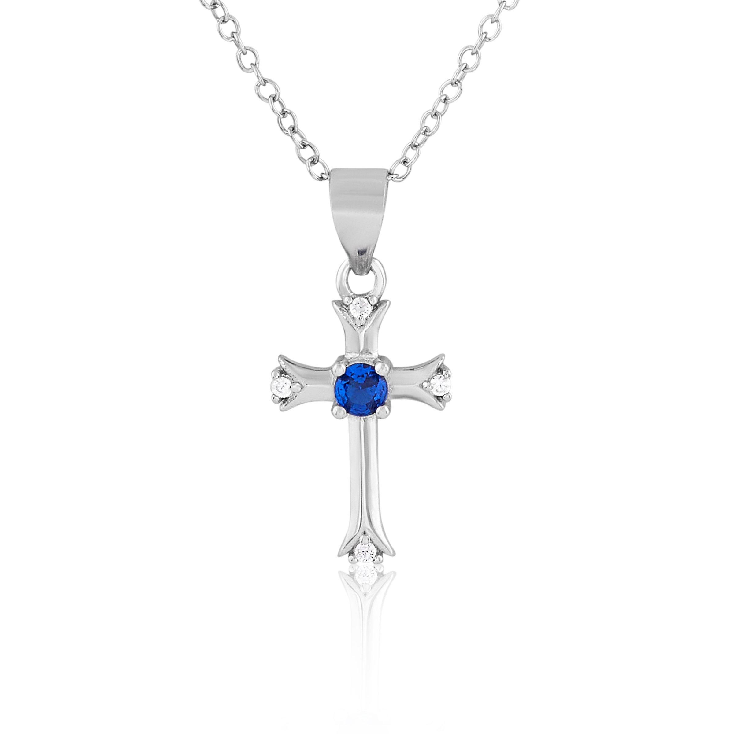 September birthstone store cross necklace