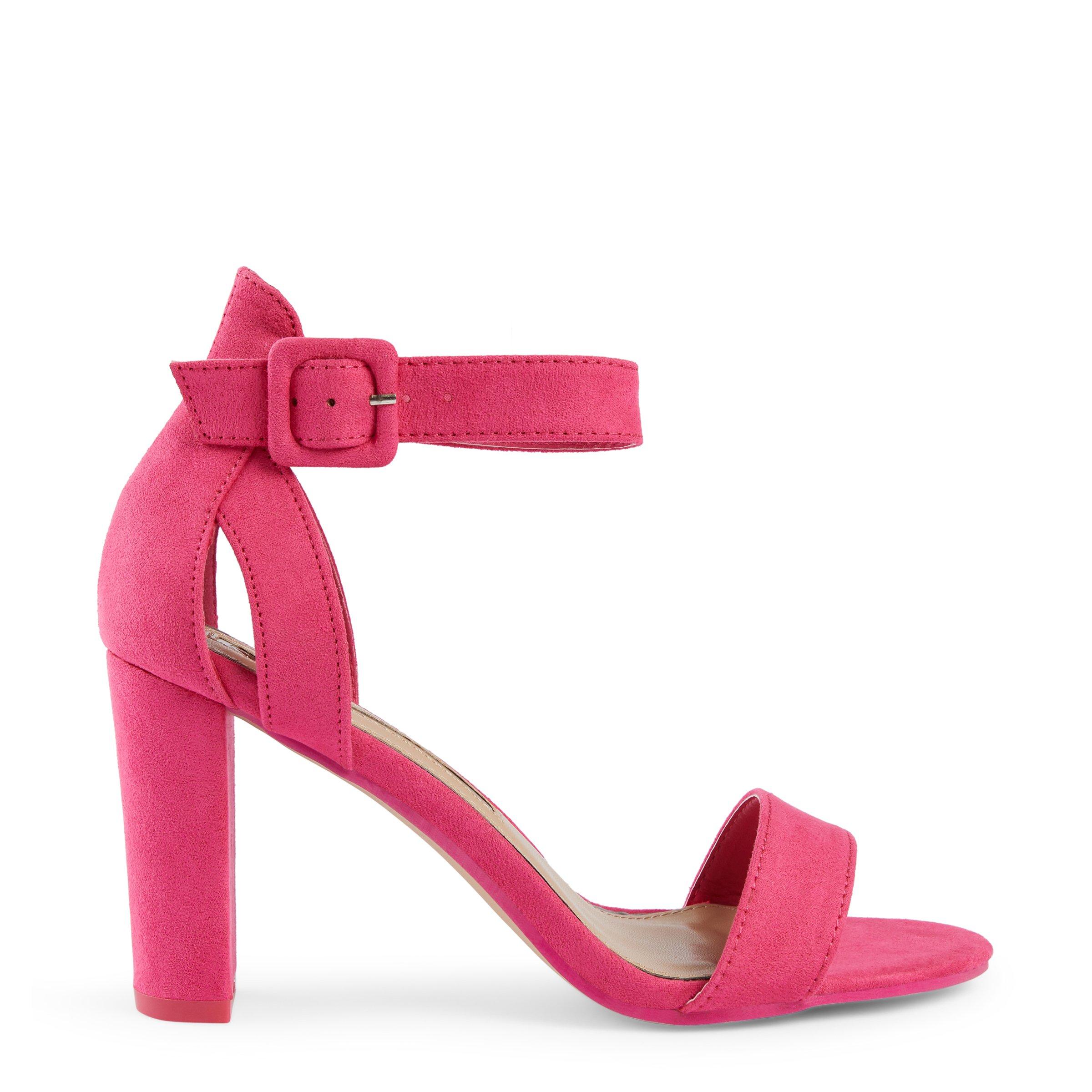 Hot pink pumps with ankle clearance strap