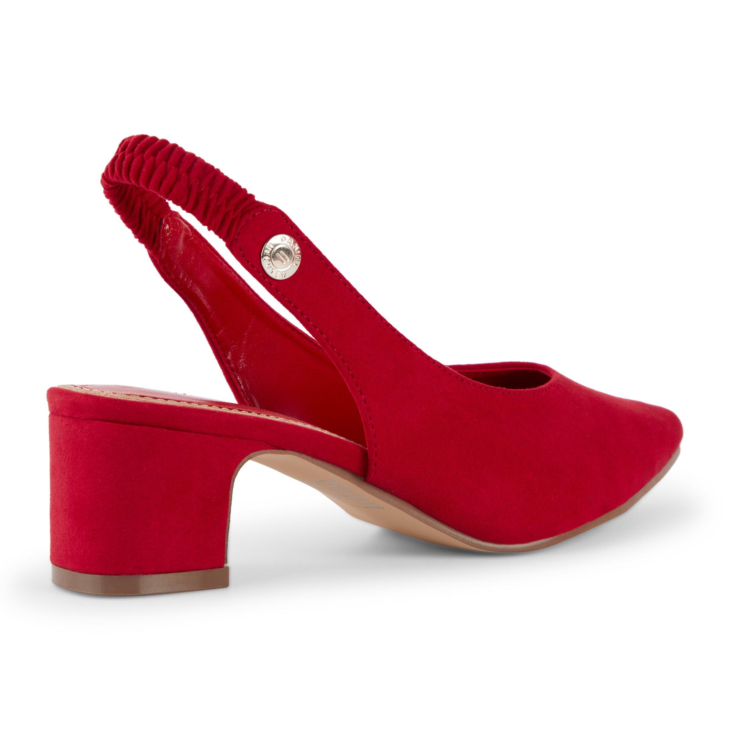 Red low cheap heel shoes