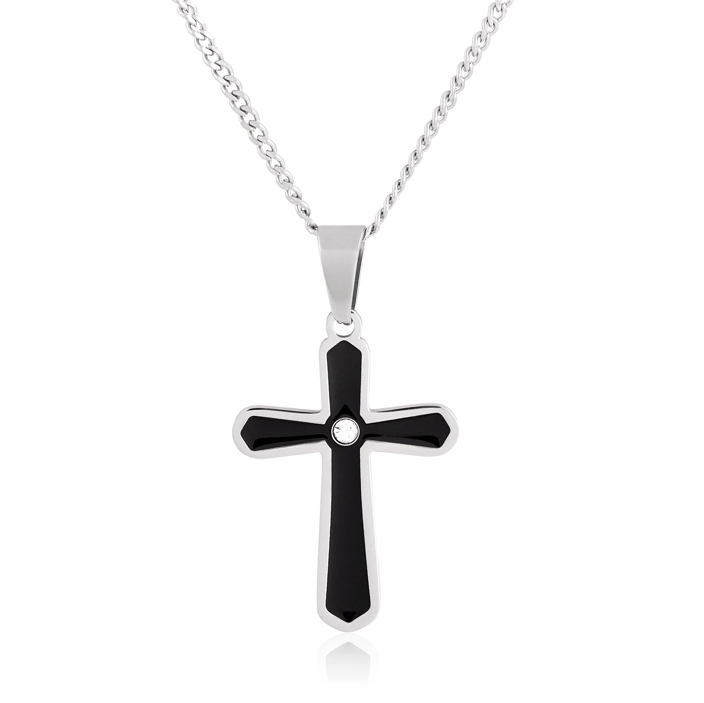 Mens stainless steel hot sale cross and chain