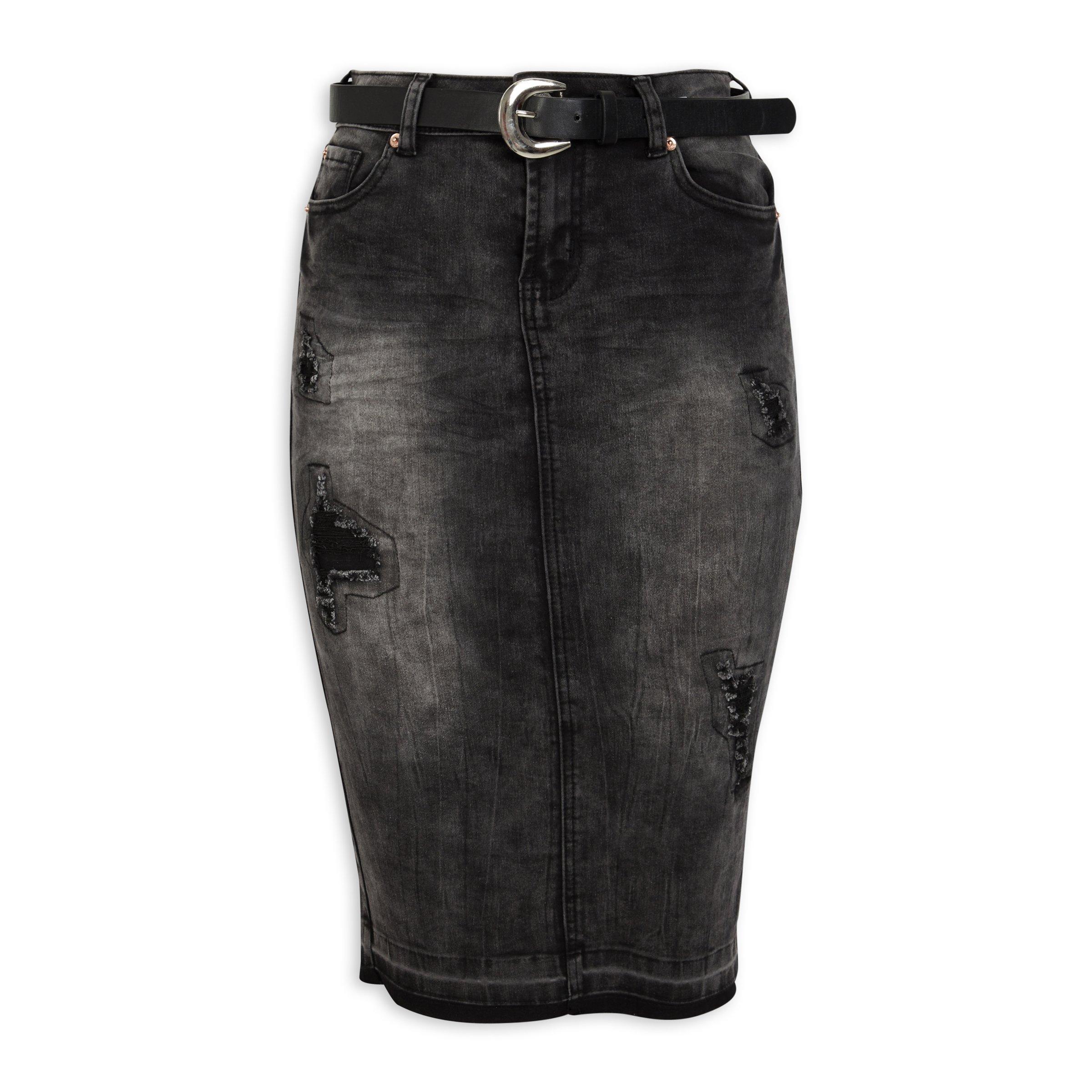 Grey ripped denim skirt hotsell