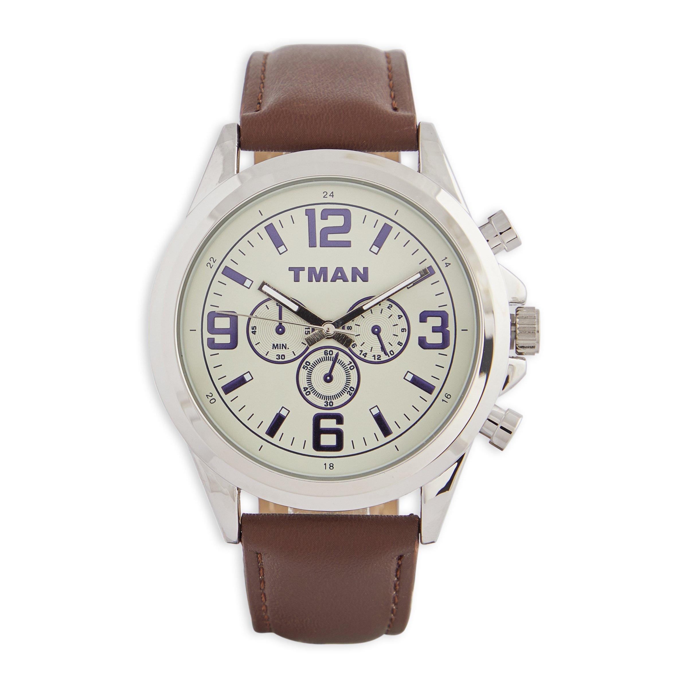 Brown PU Cream Dial Watch 3088575 Truworths Man