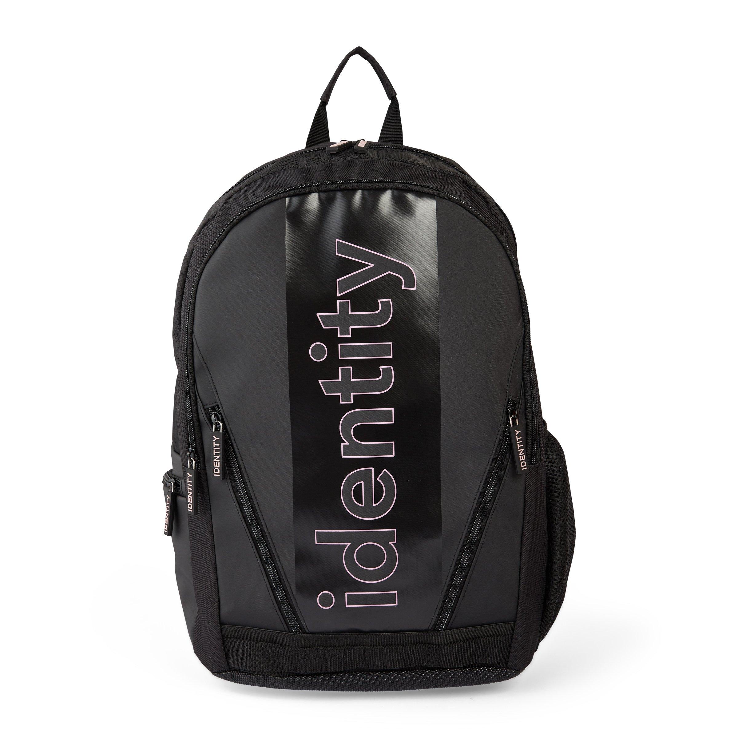 Branded black backpack sale