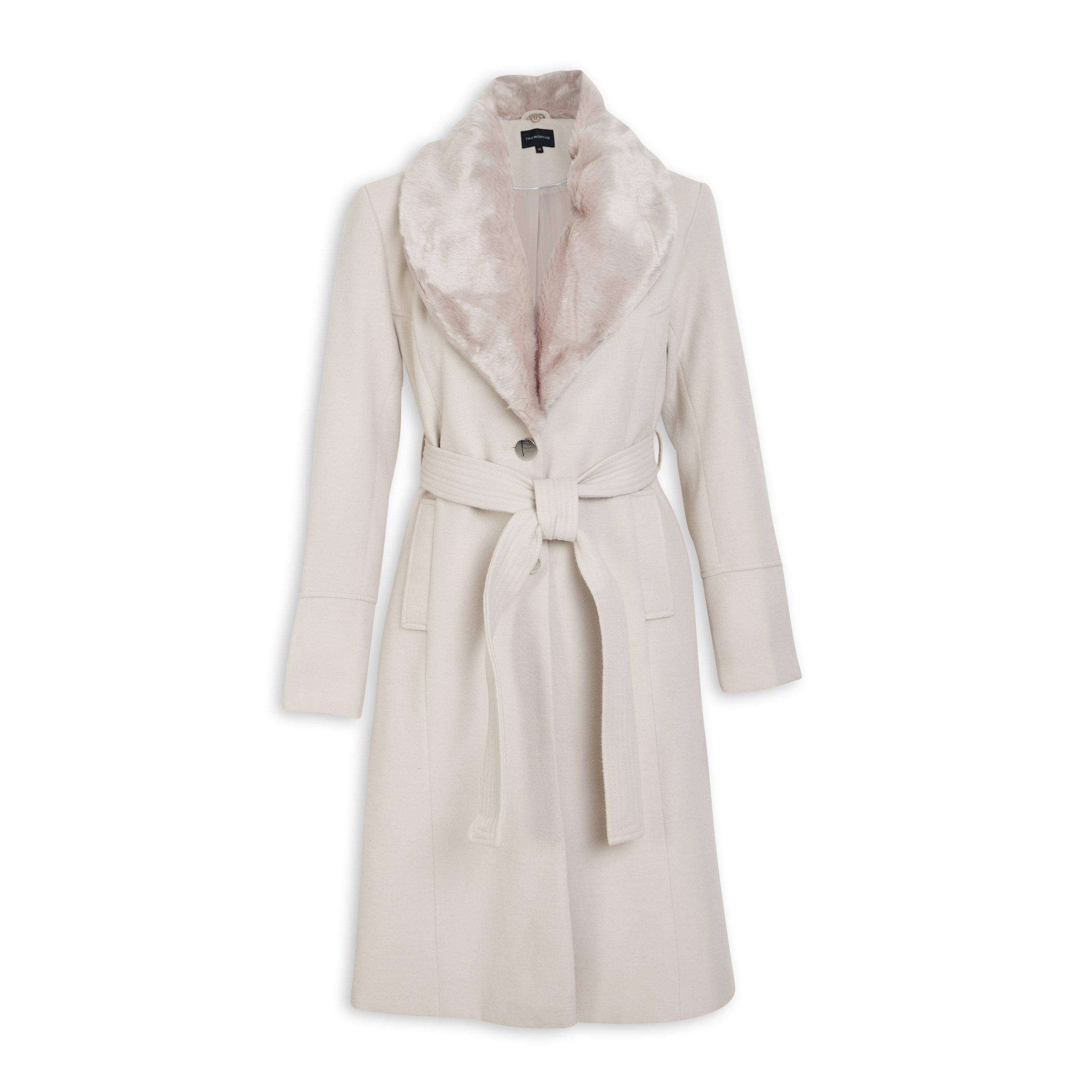 Cream faux fur outlet collar coat