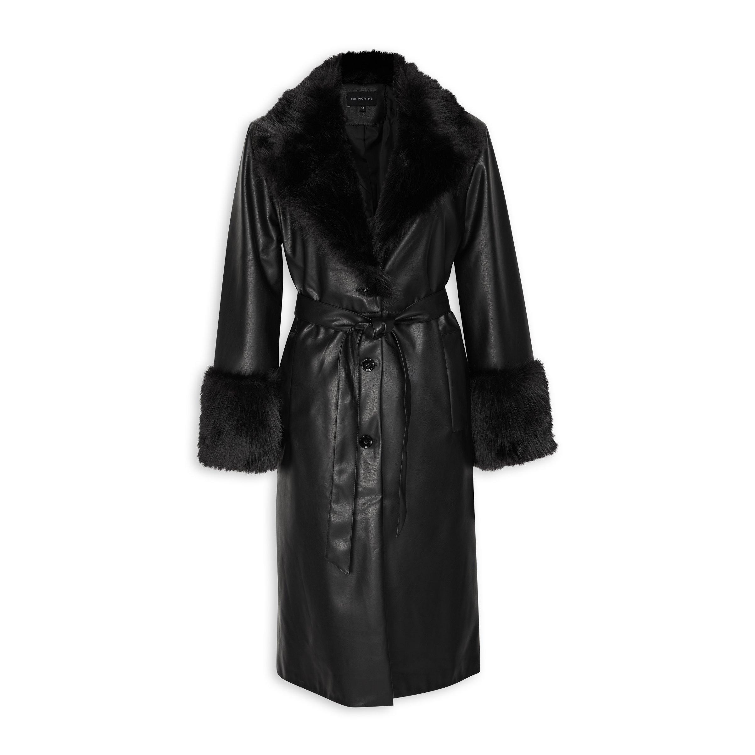 Black trench shop coat with fur