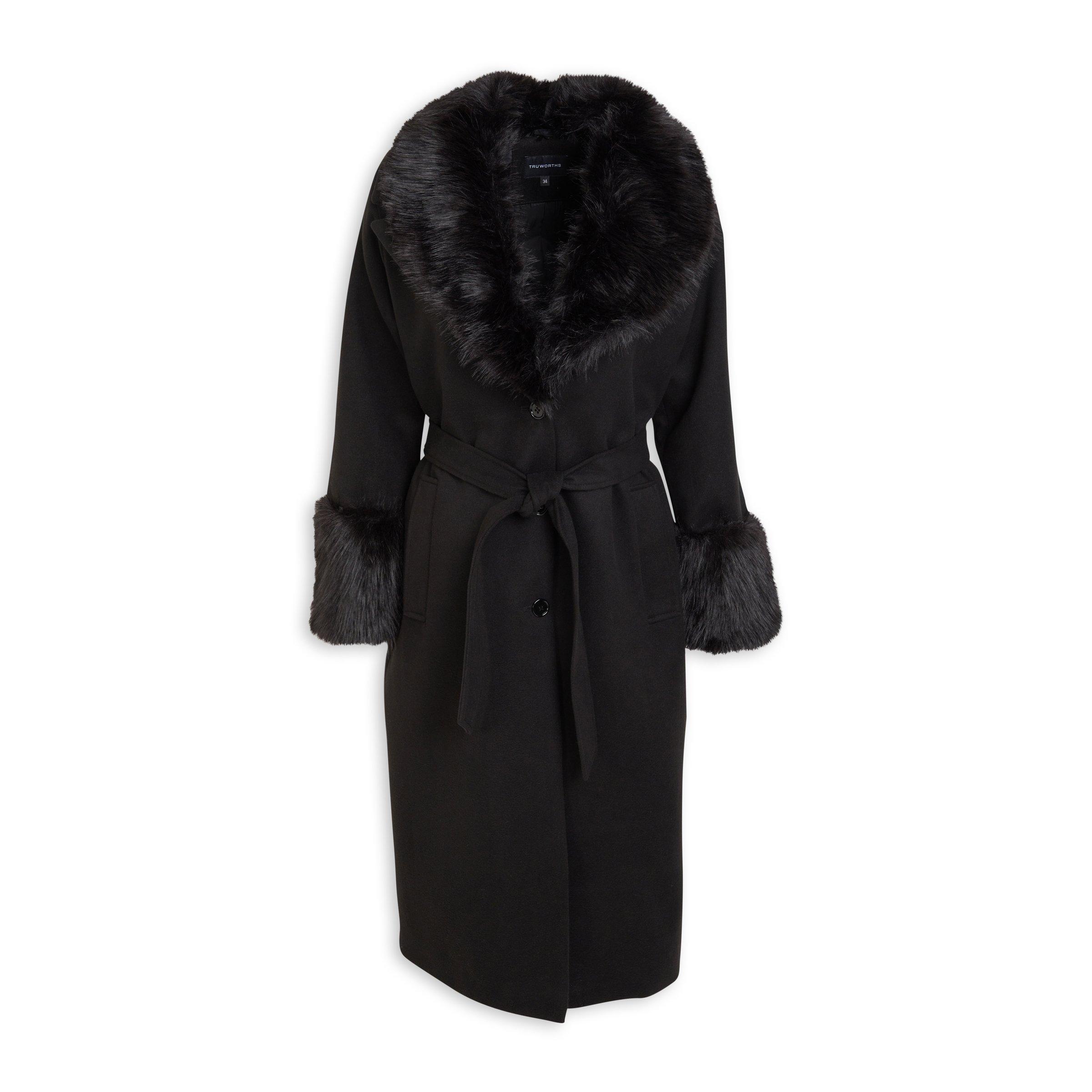 Black fur trench outlet coat