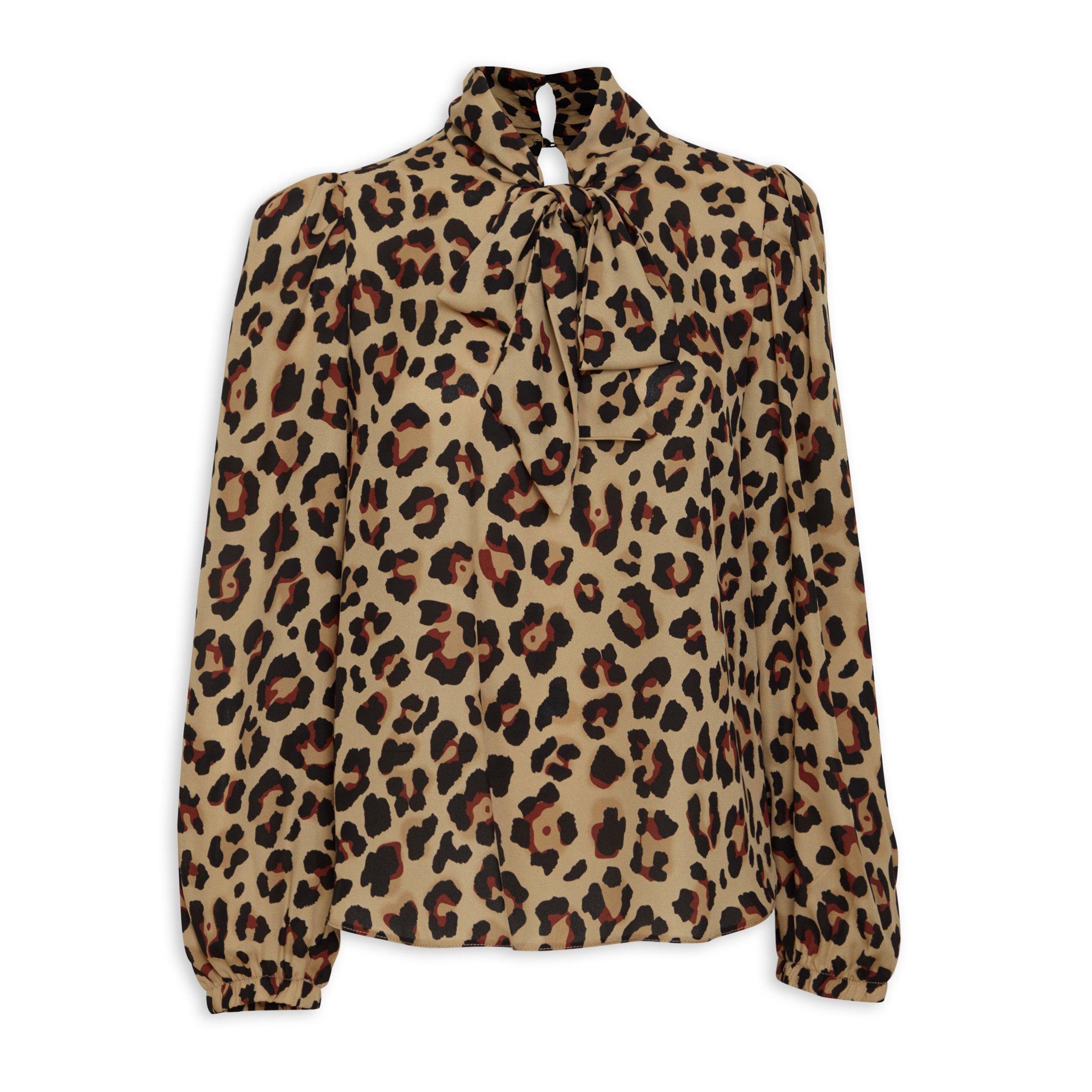 animal print blouse with bow