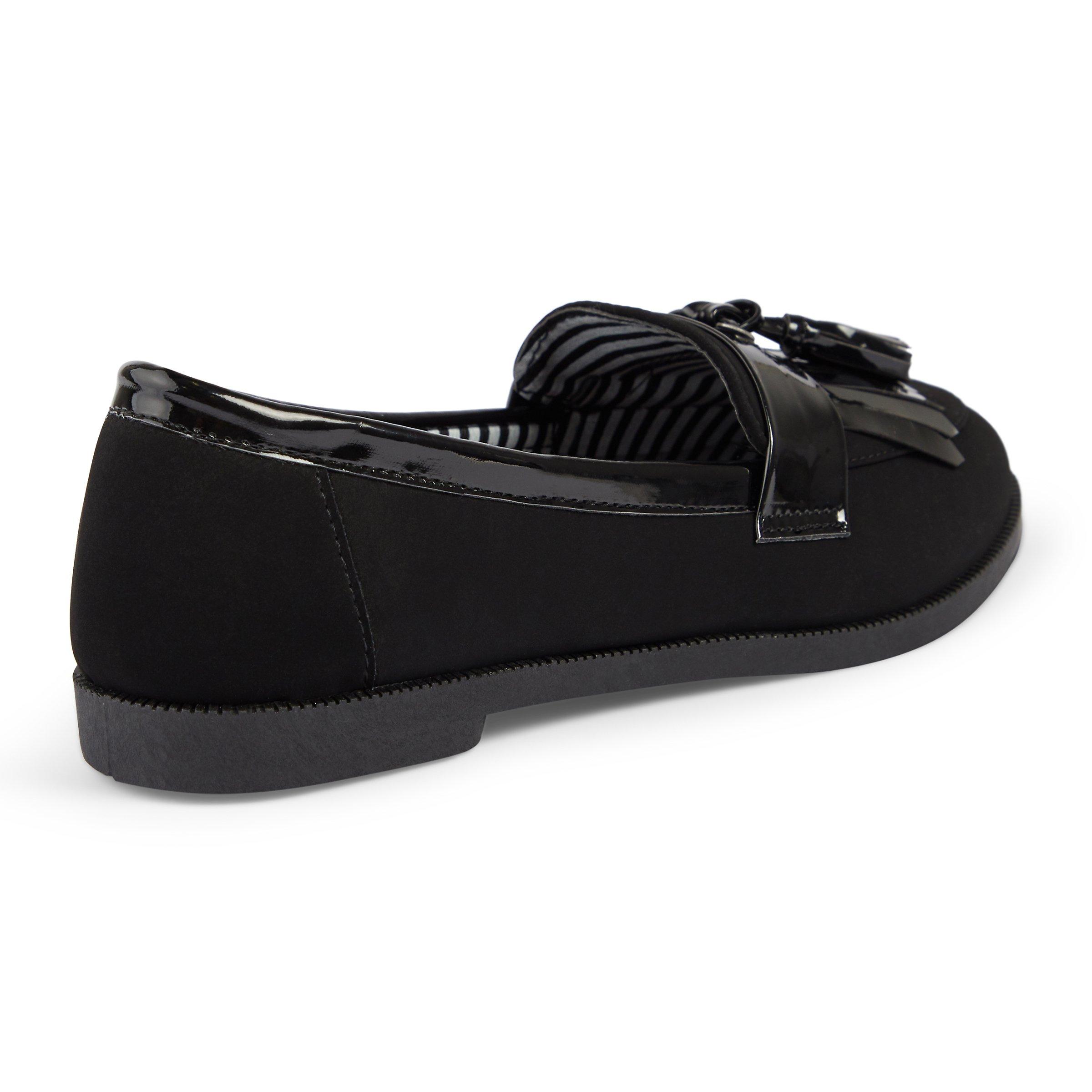Black patent tassel fringe trim loafers shop