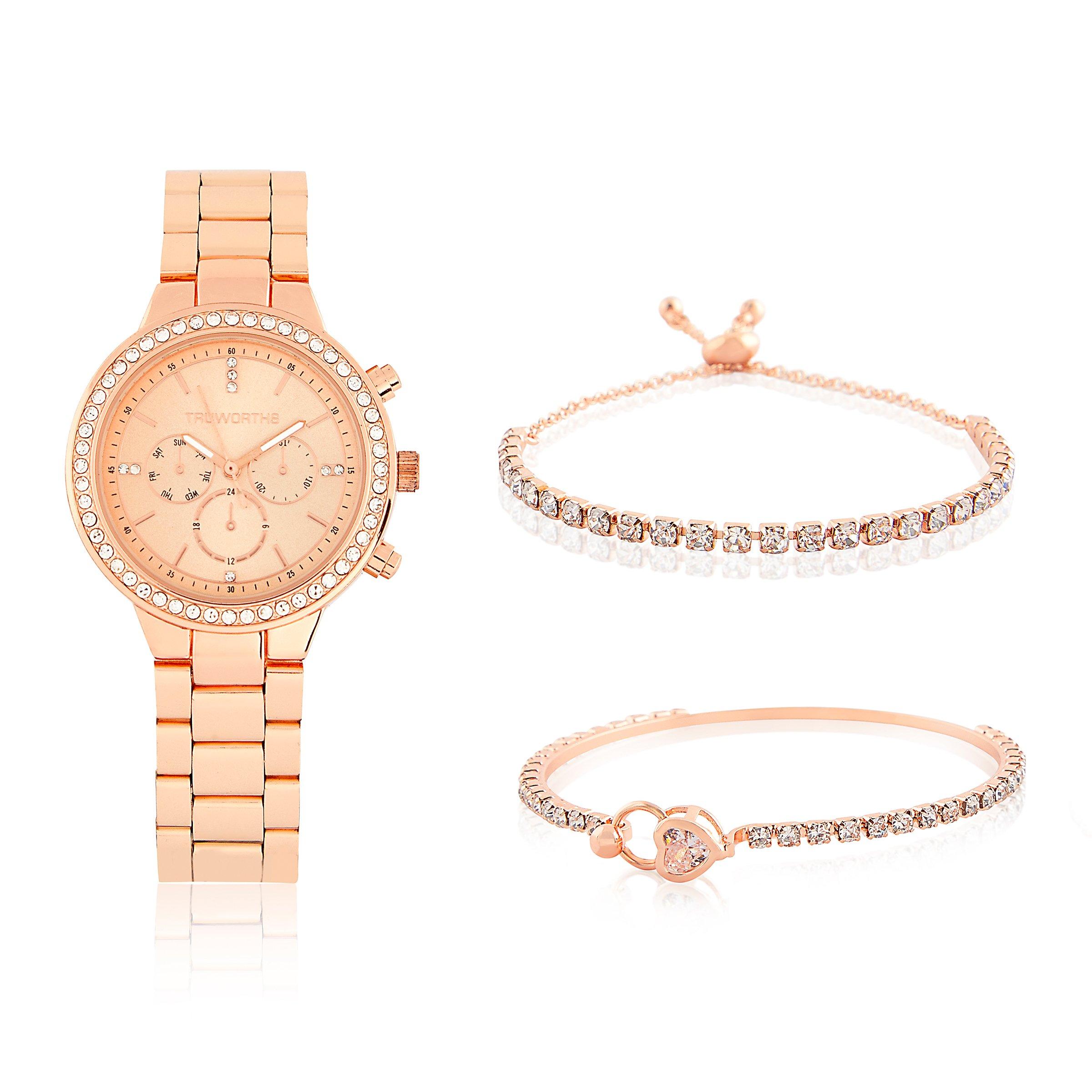 Rose Gold Metal Watch and Bracelet Set 3089866 Sparkle