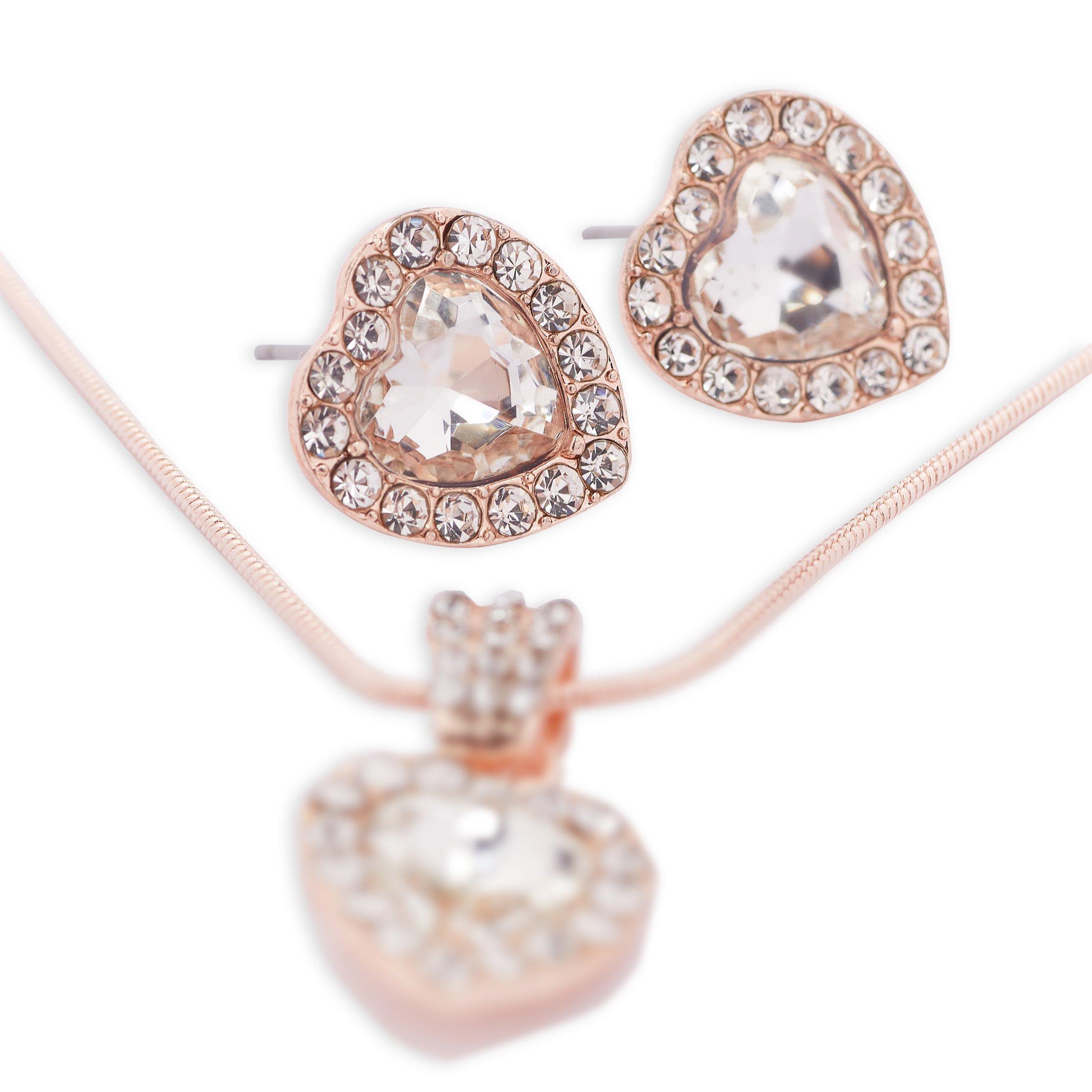 Rose gold heart on sale necklace and earrings