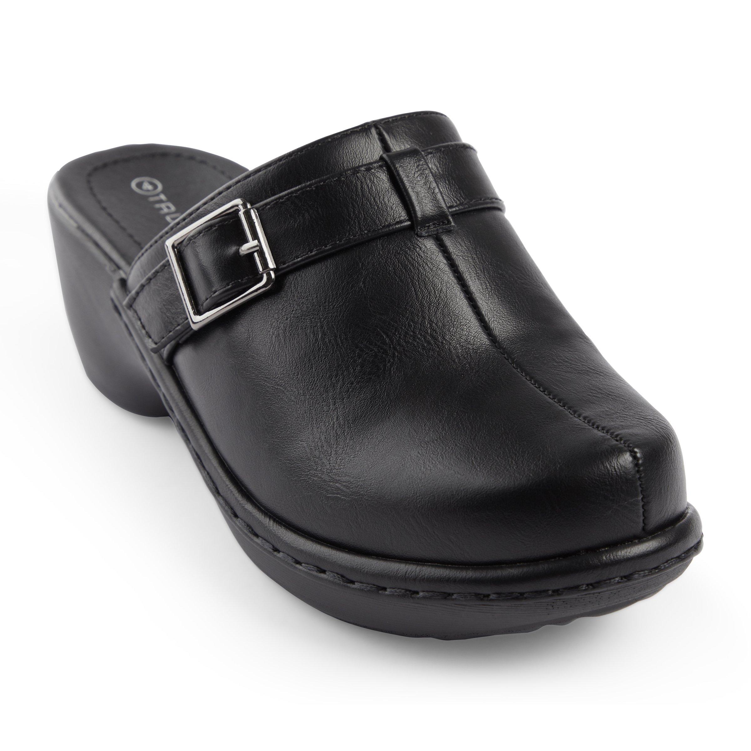 Black clogs store with buckle