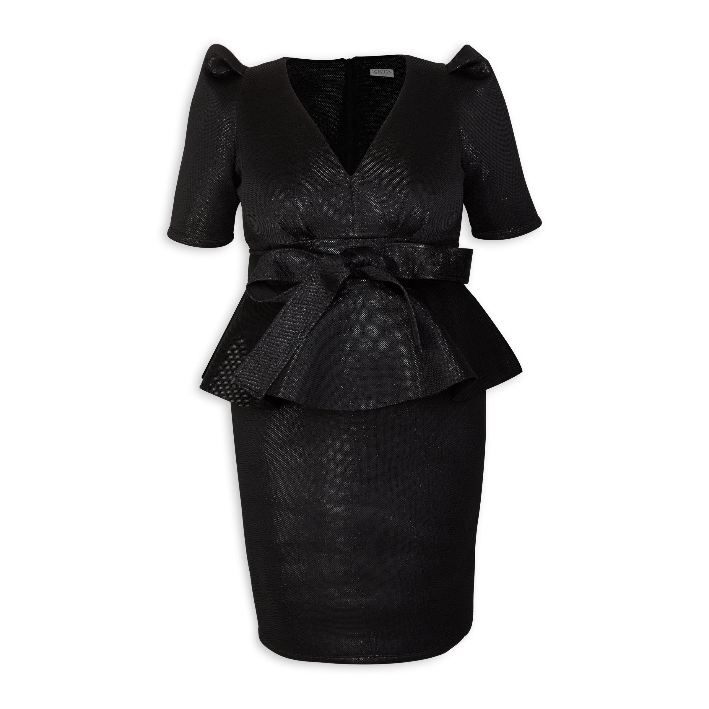 Black Bonded Plus Size Peplum Dress (3091143)