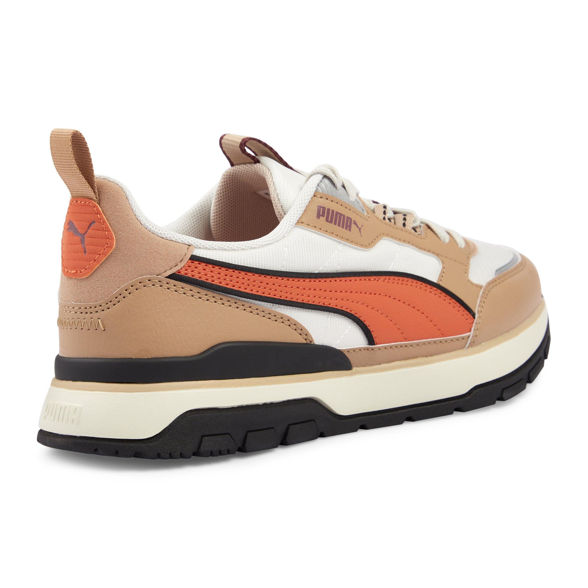 brown and orange puma shoes