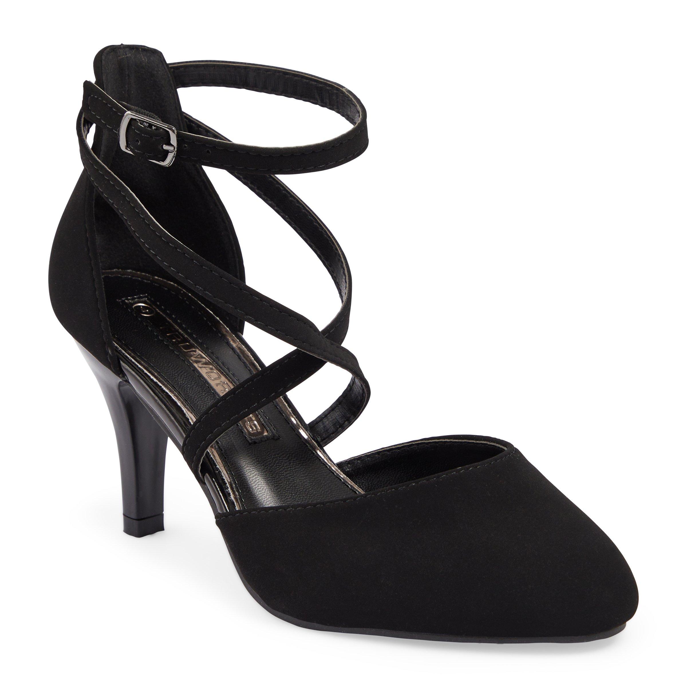 Ladies black store ankle strap shoes