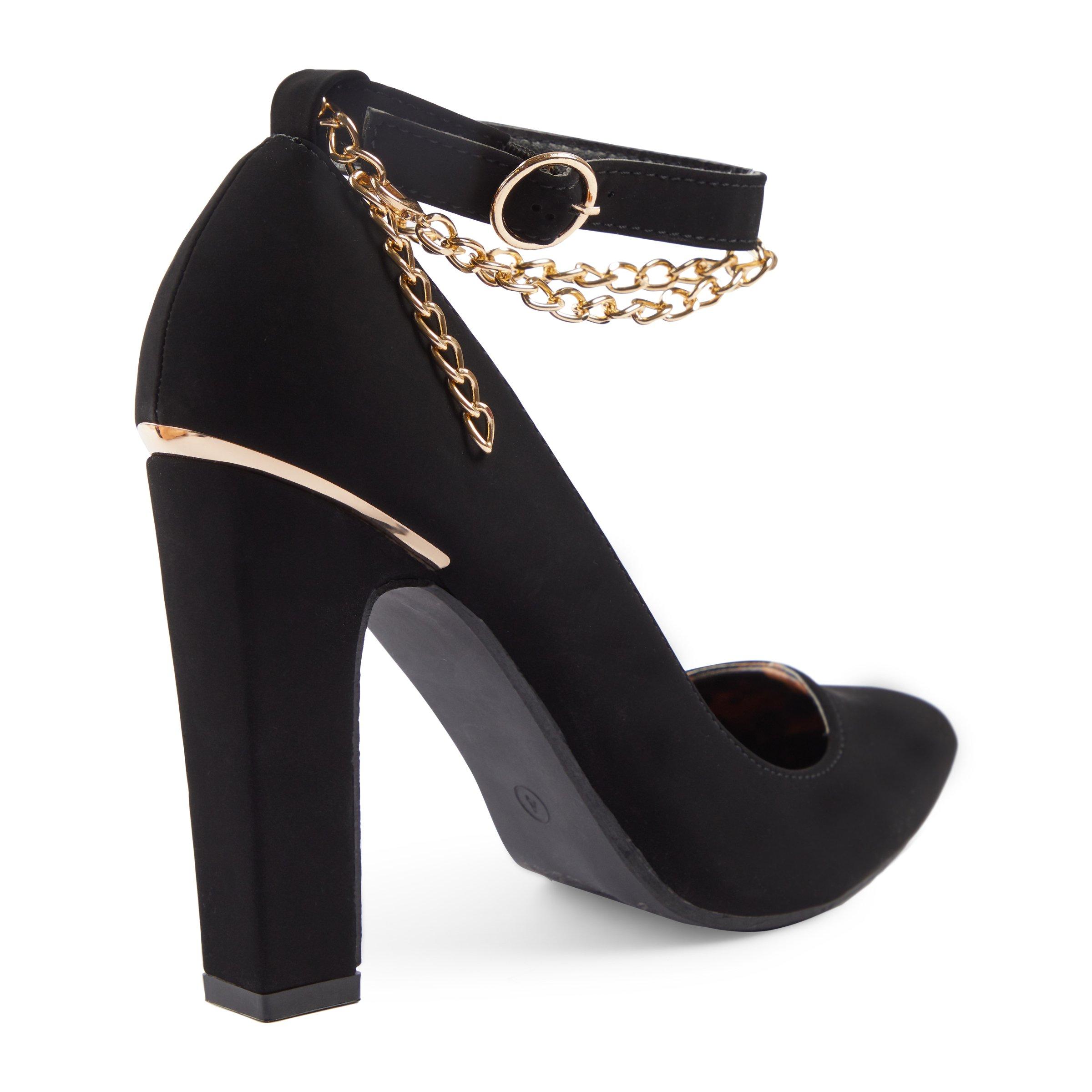 Black and gold shop heels with ankle strap