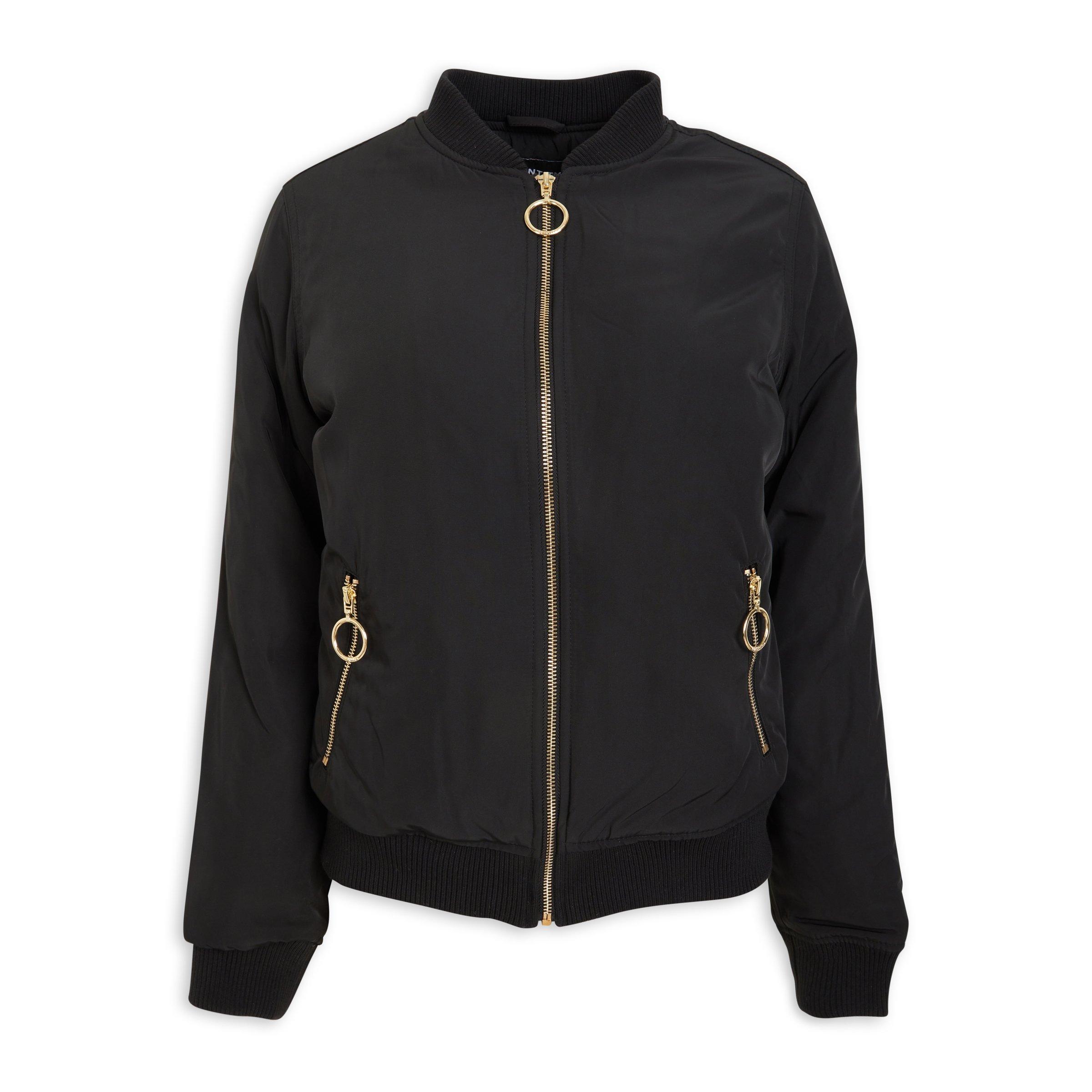 Black bomber jacket with gold online zipper