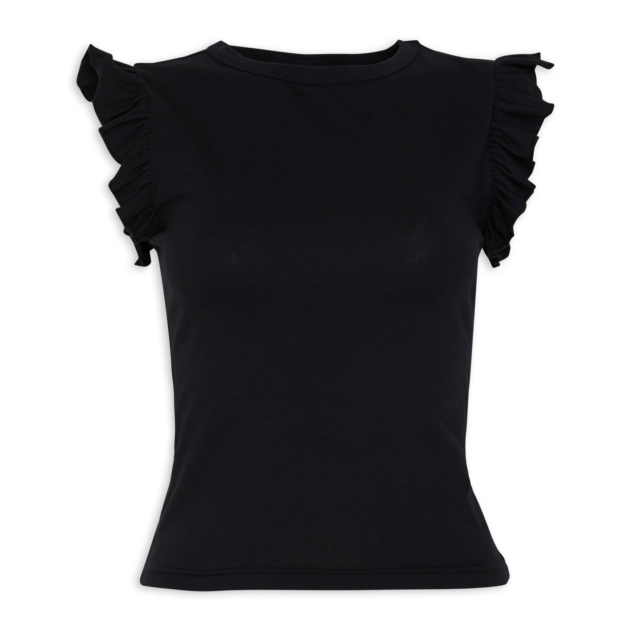 Ruffle sleeve top black online