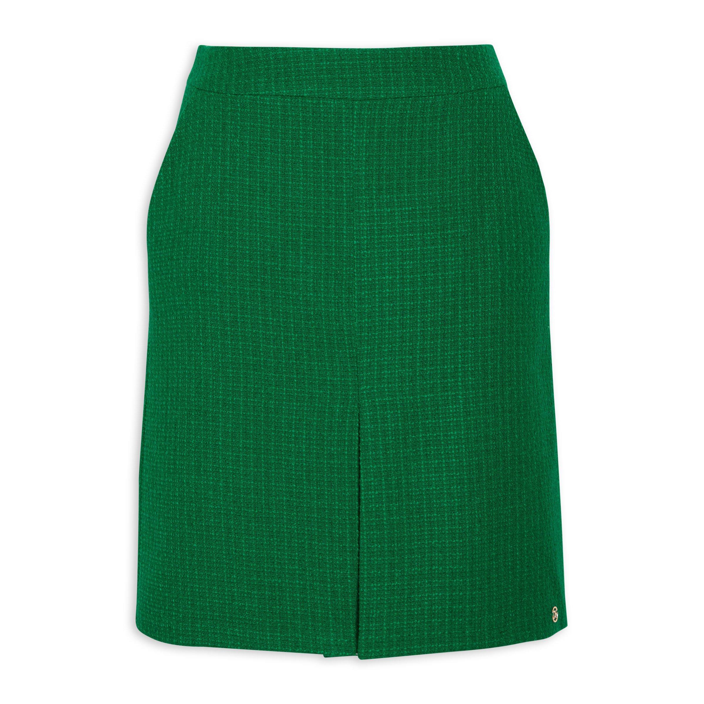 Green Textured A line Pencil Skirt