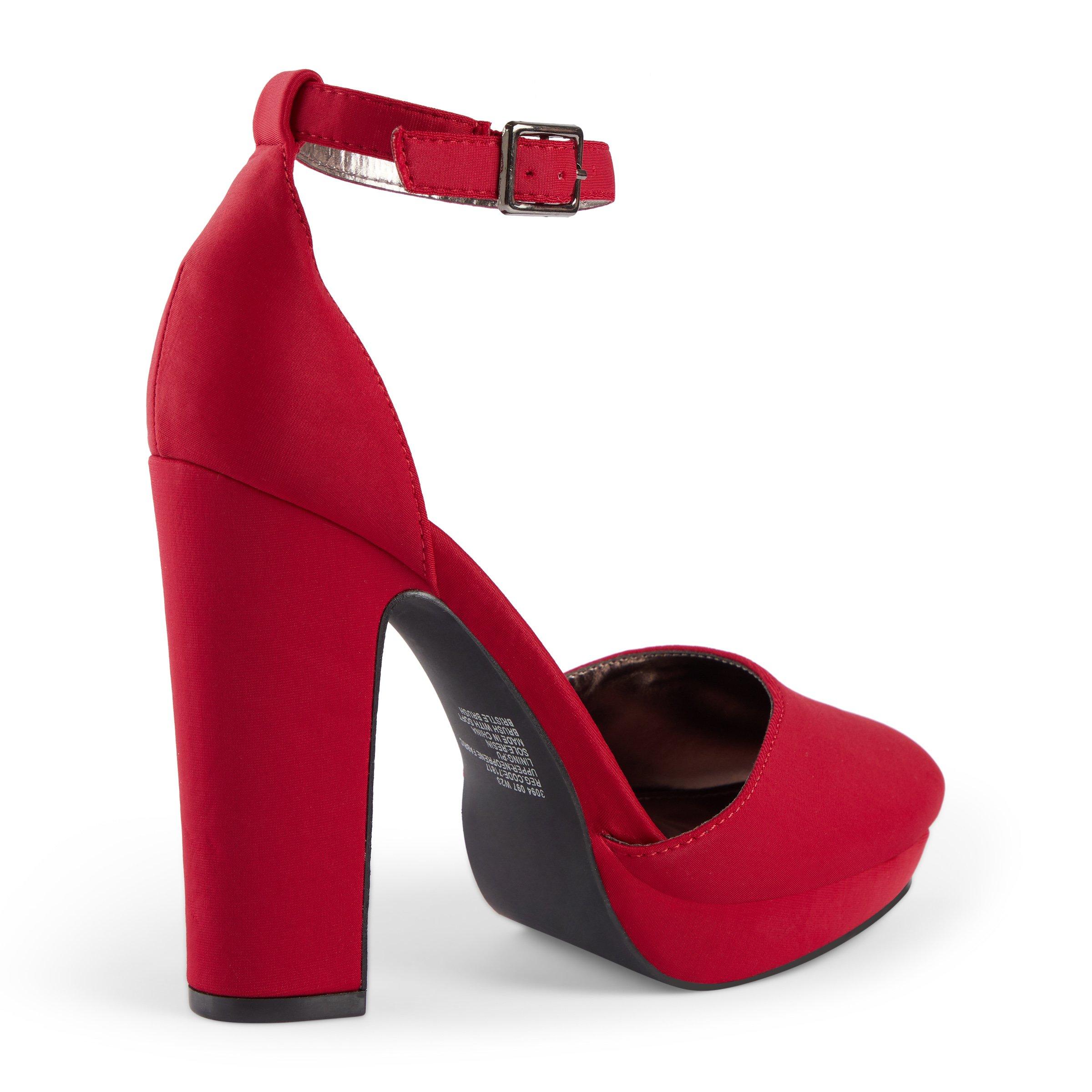 Red platform heels with ankle online strap