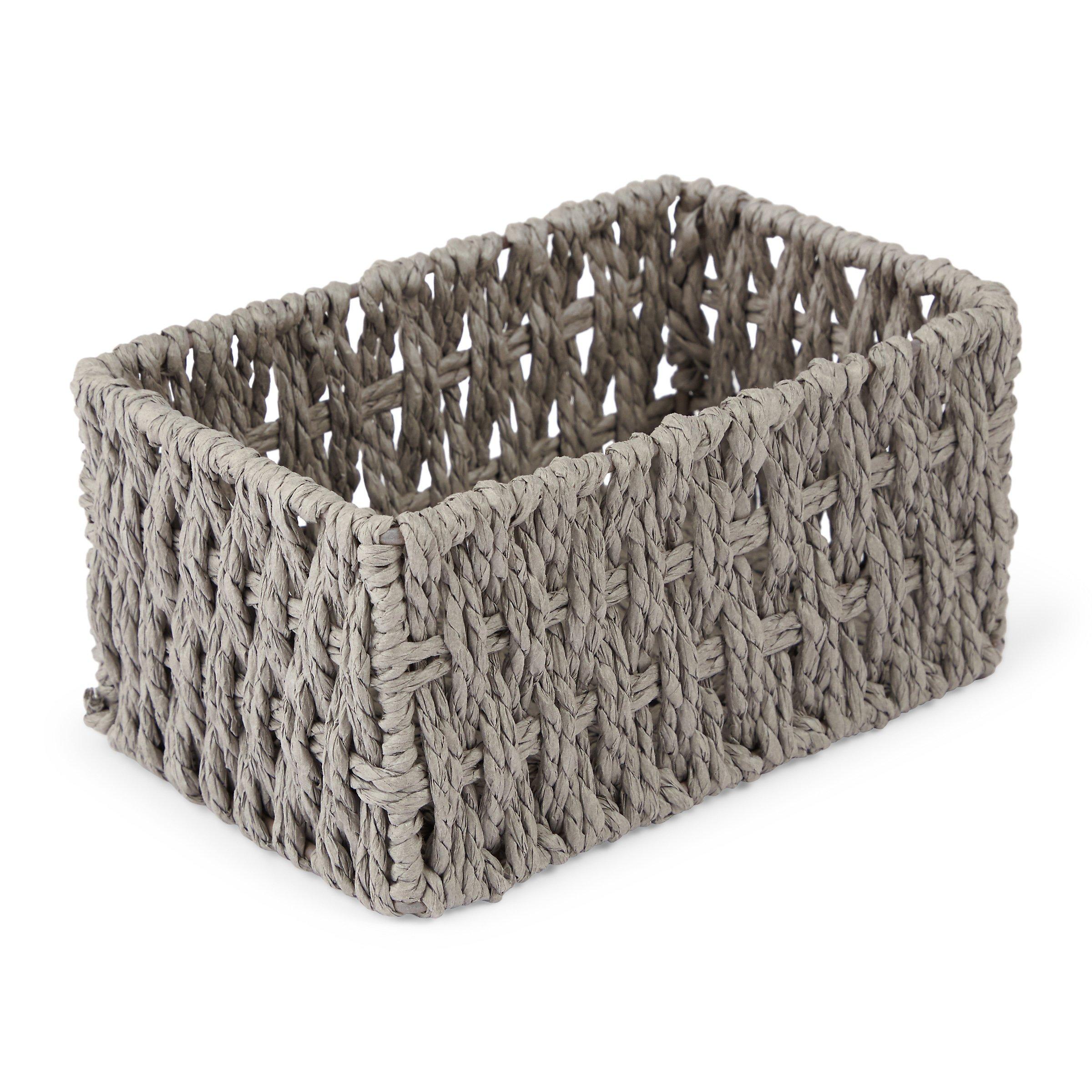 Gray woven outlet storage baskets