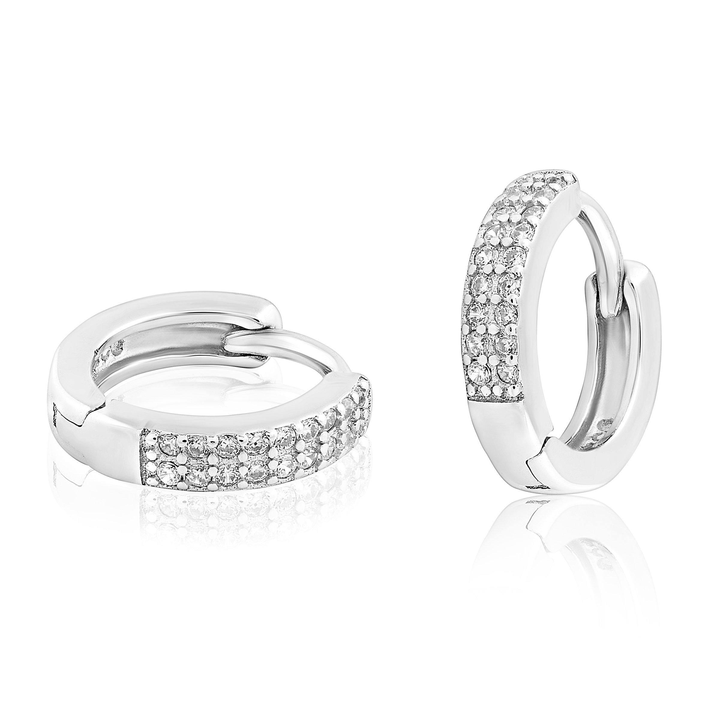 Sterling silver deals pave hoop earrings