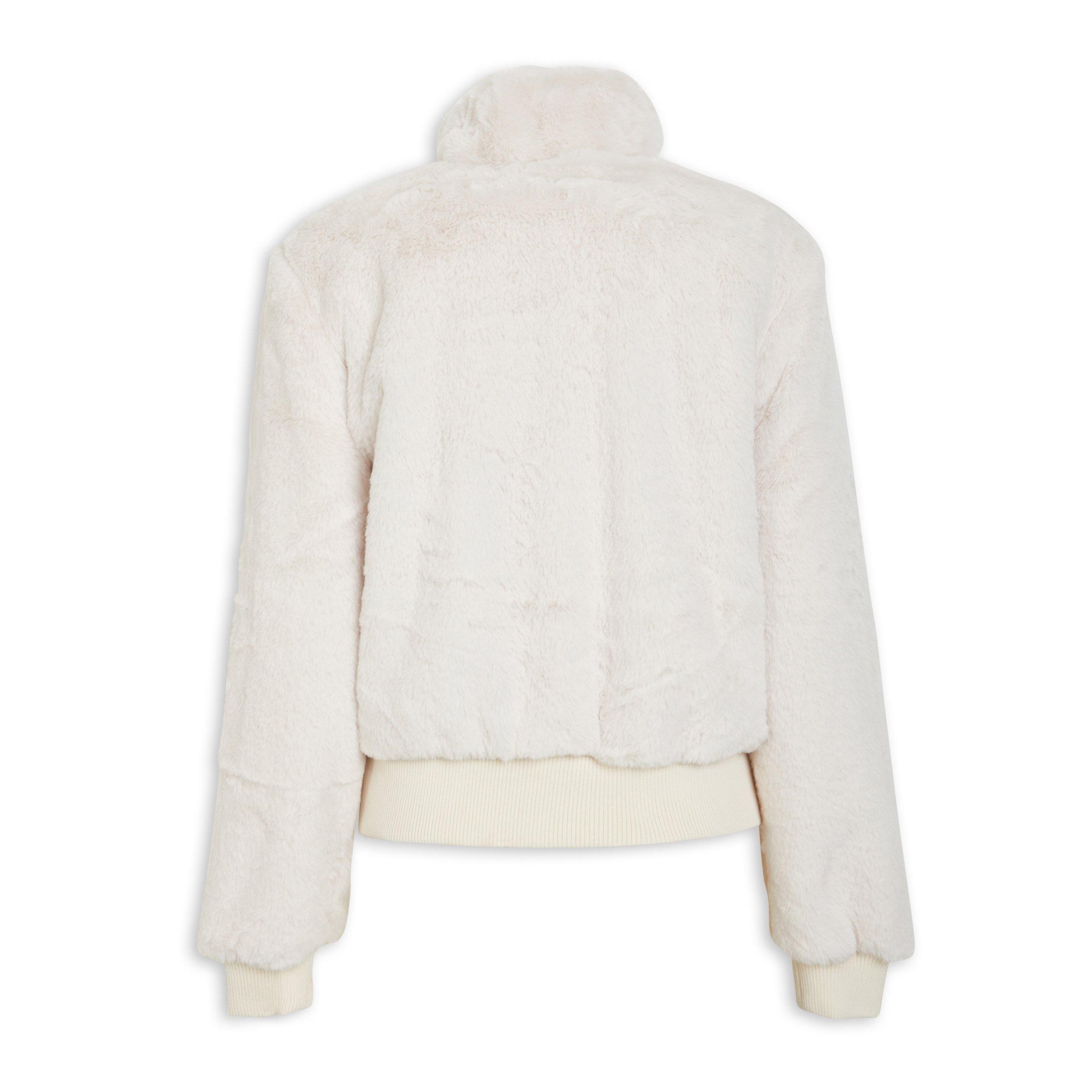 White faux clearance fur bomber jacket