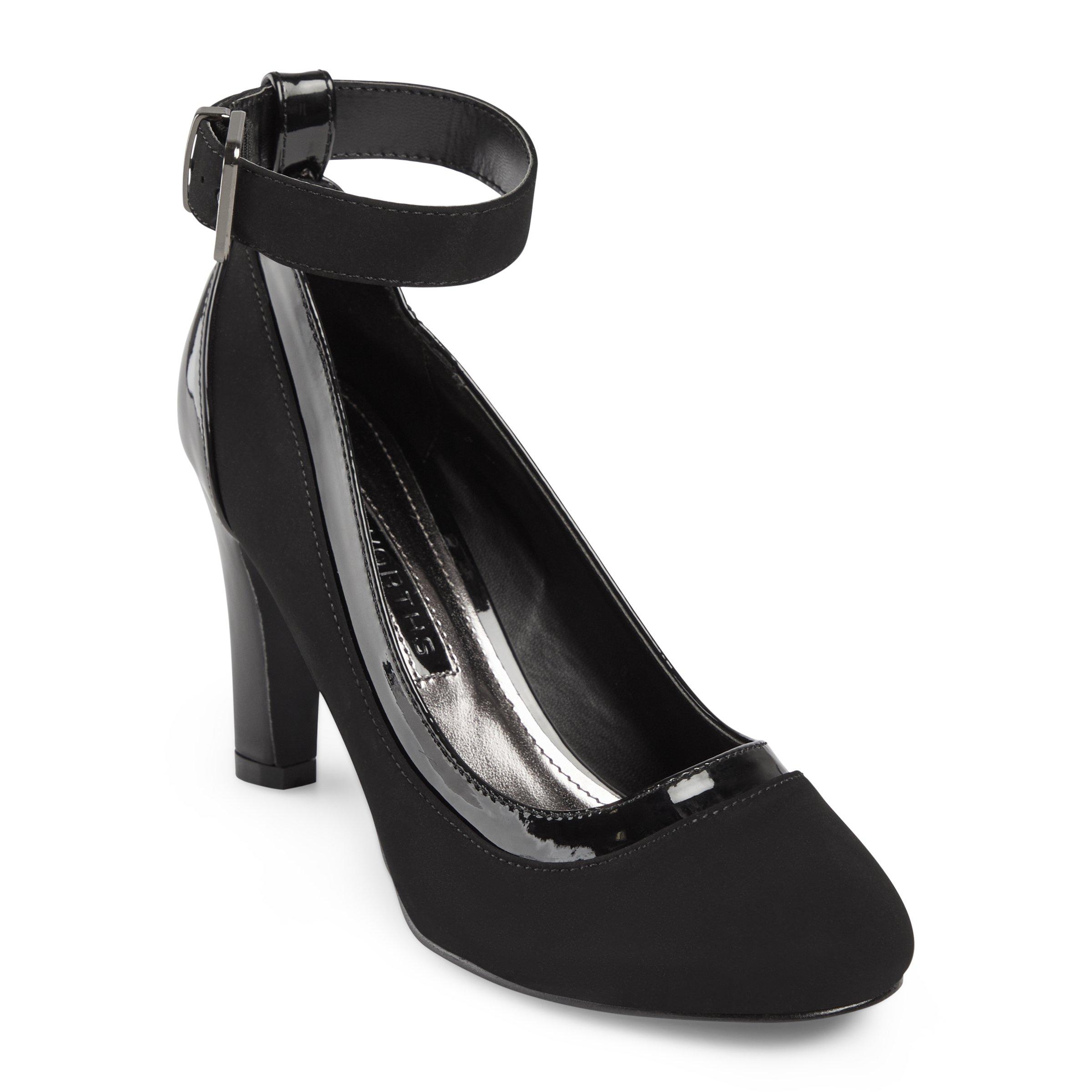 Black ankle strap heels closed clearance toe