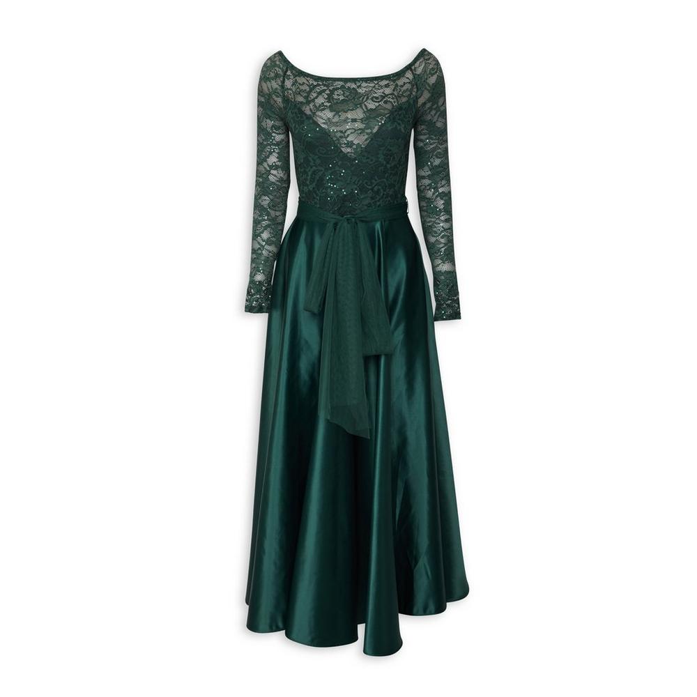 Emerald Green Lace Detail Evening Dress (3096368)