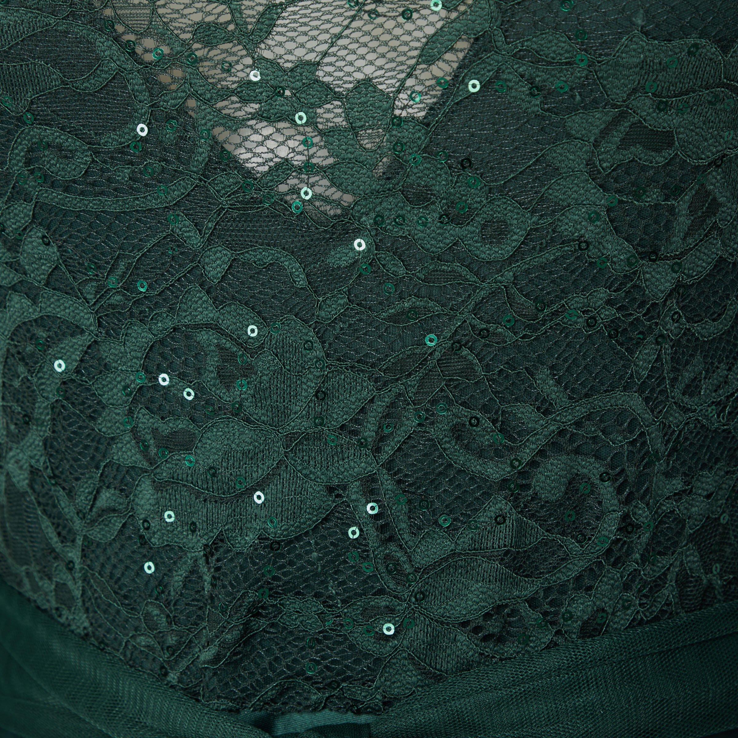 Emerald Green Lace Detail Evening Dress (3096368)