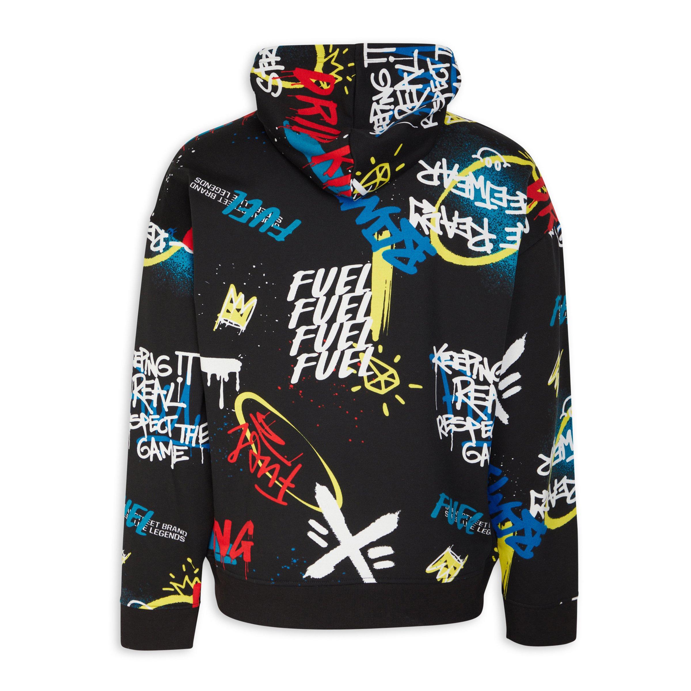 Black Graffiti Print Hoodie 3098320 Fuel