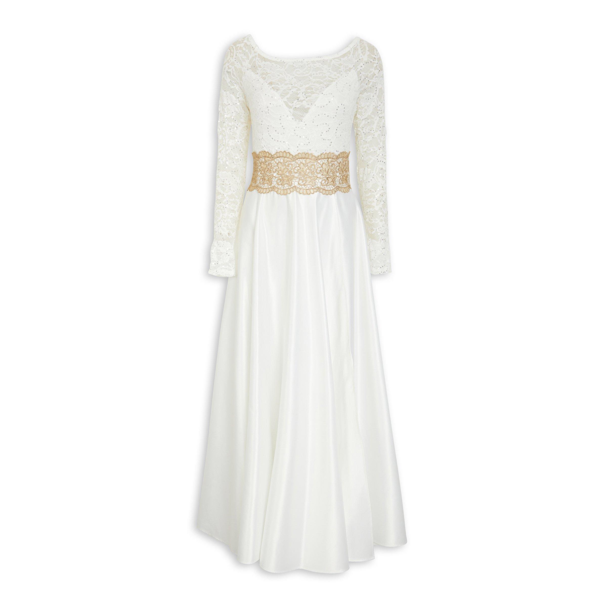 Off White Gold Lace Detail Dress