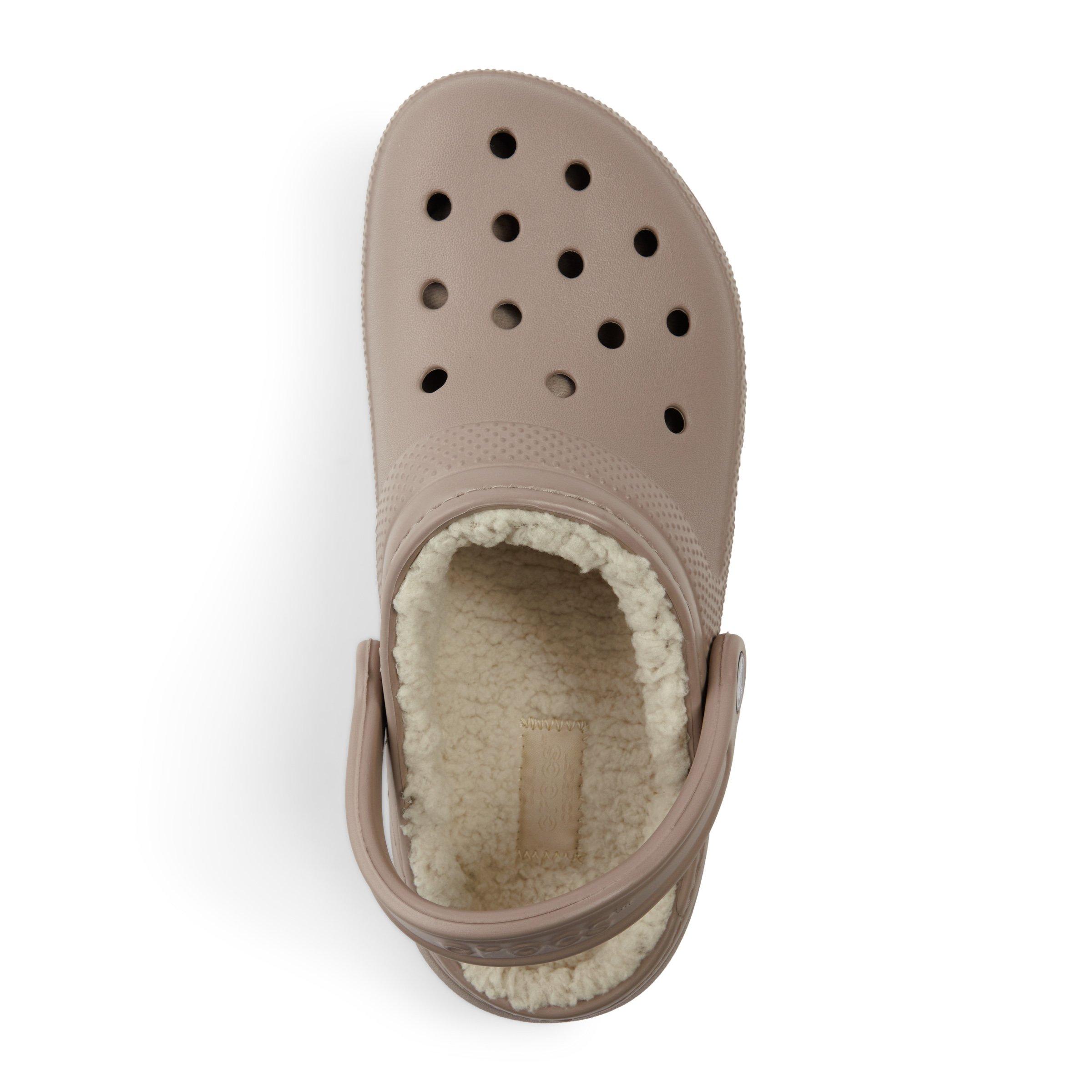 Brown crocs deals with white fur