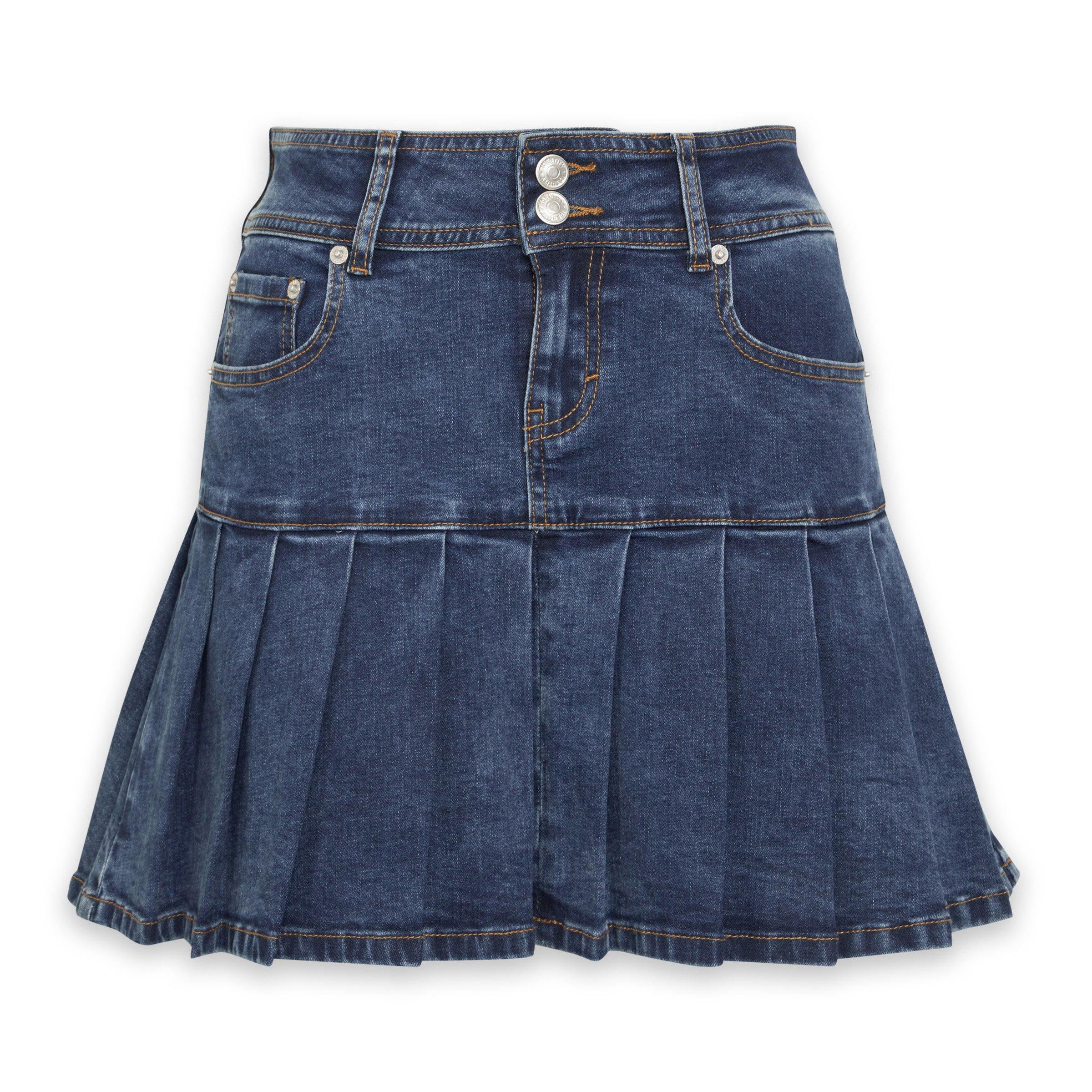 Pleated denim skirt outlet with buttons