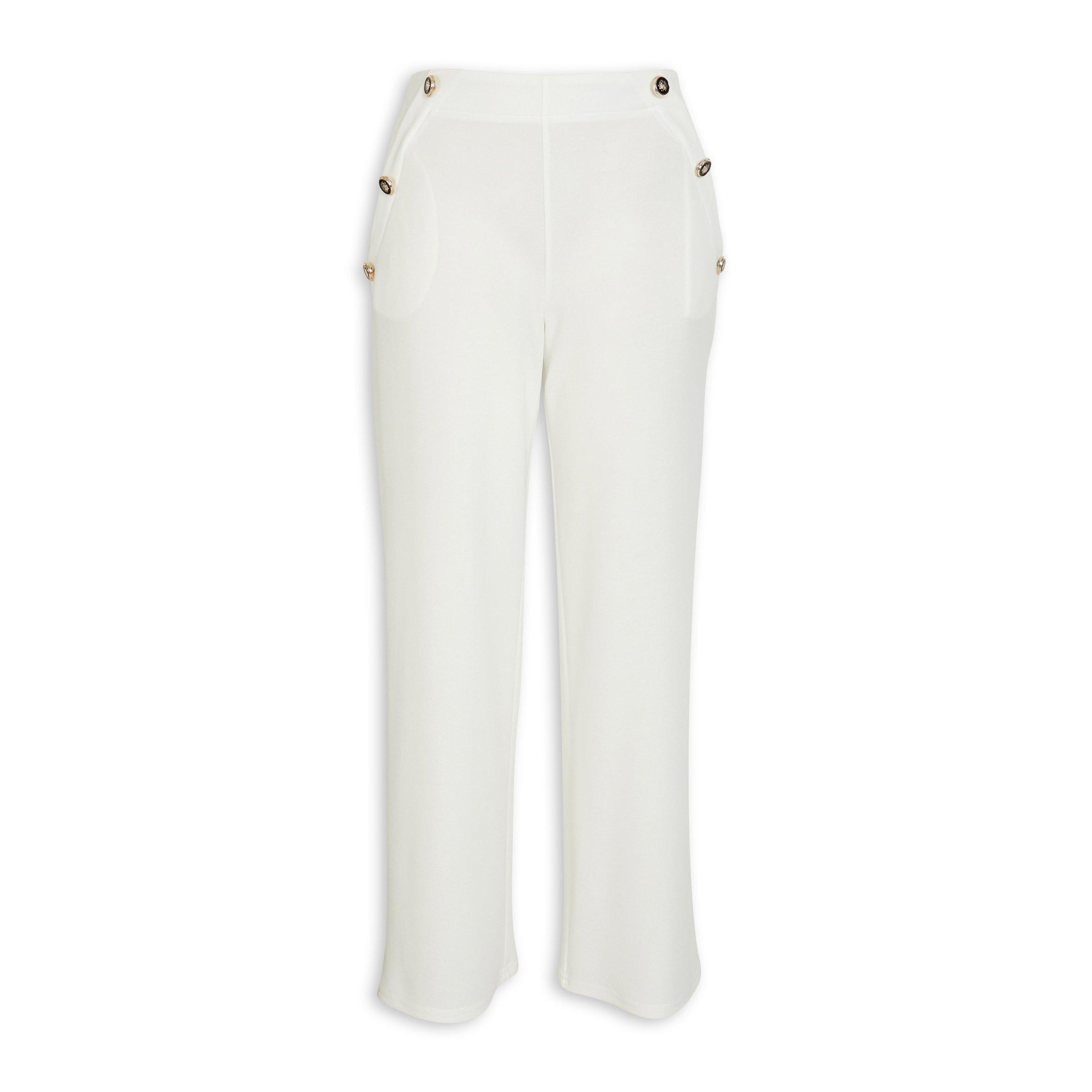 White Button Detail Wide Leg Pant (3103656)