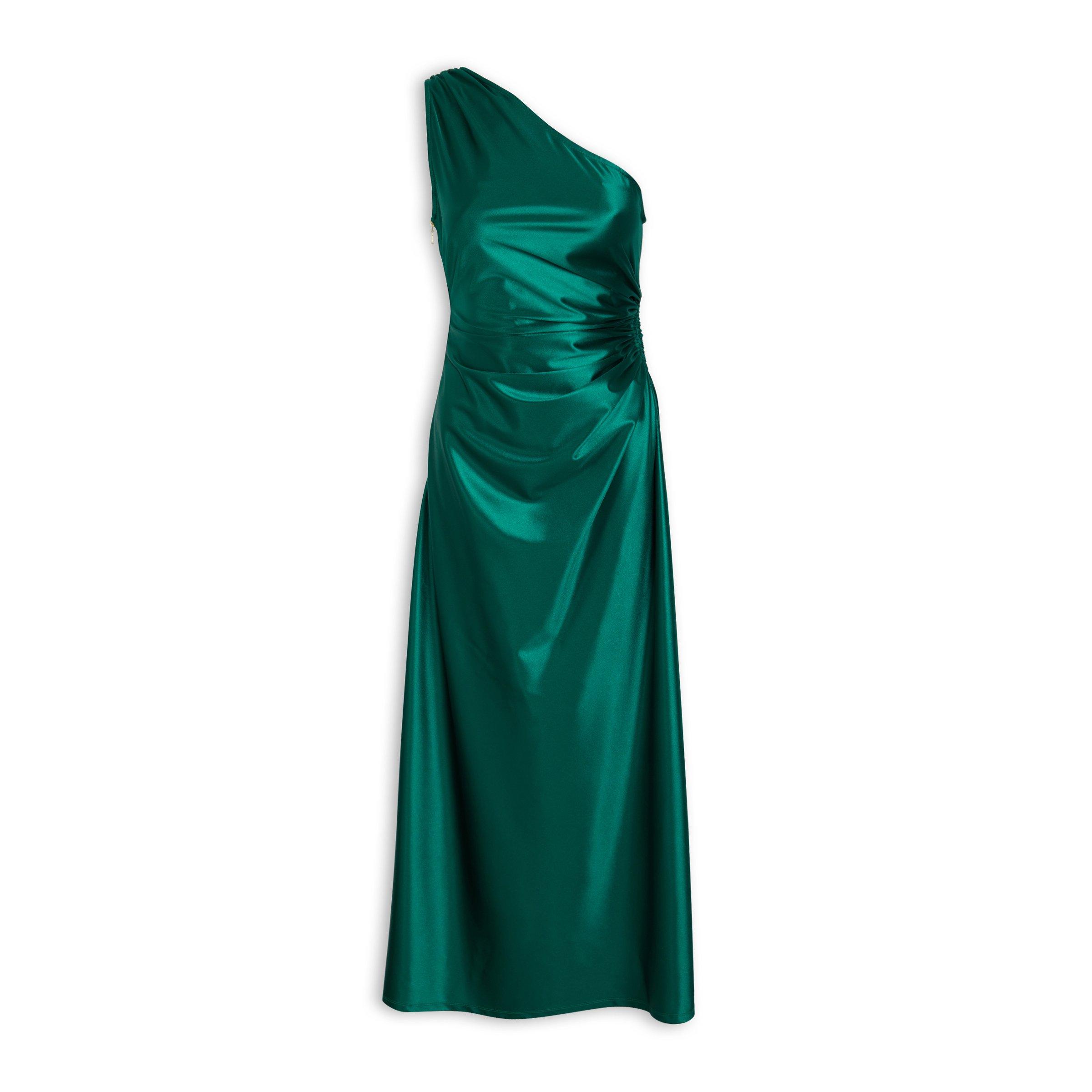 Emerald Green One Shoulder Column Dress (3106971)