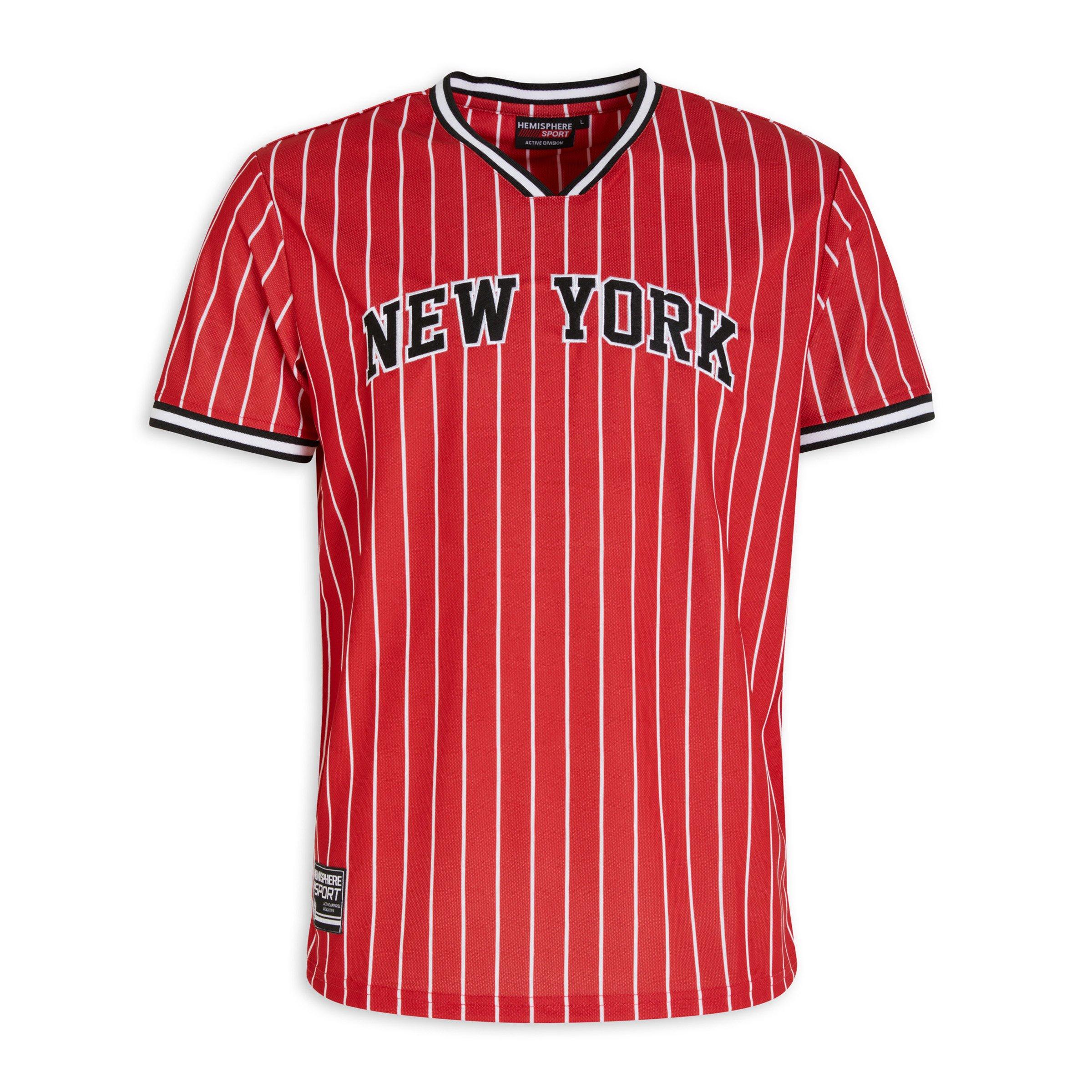 red and white baseball shirt