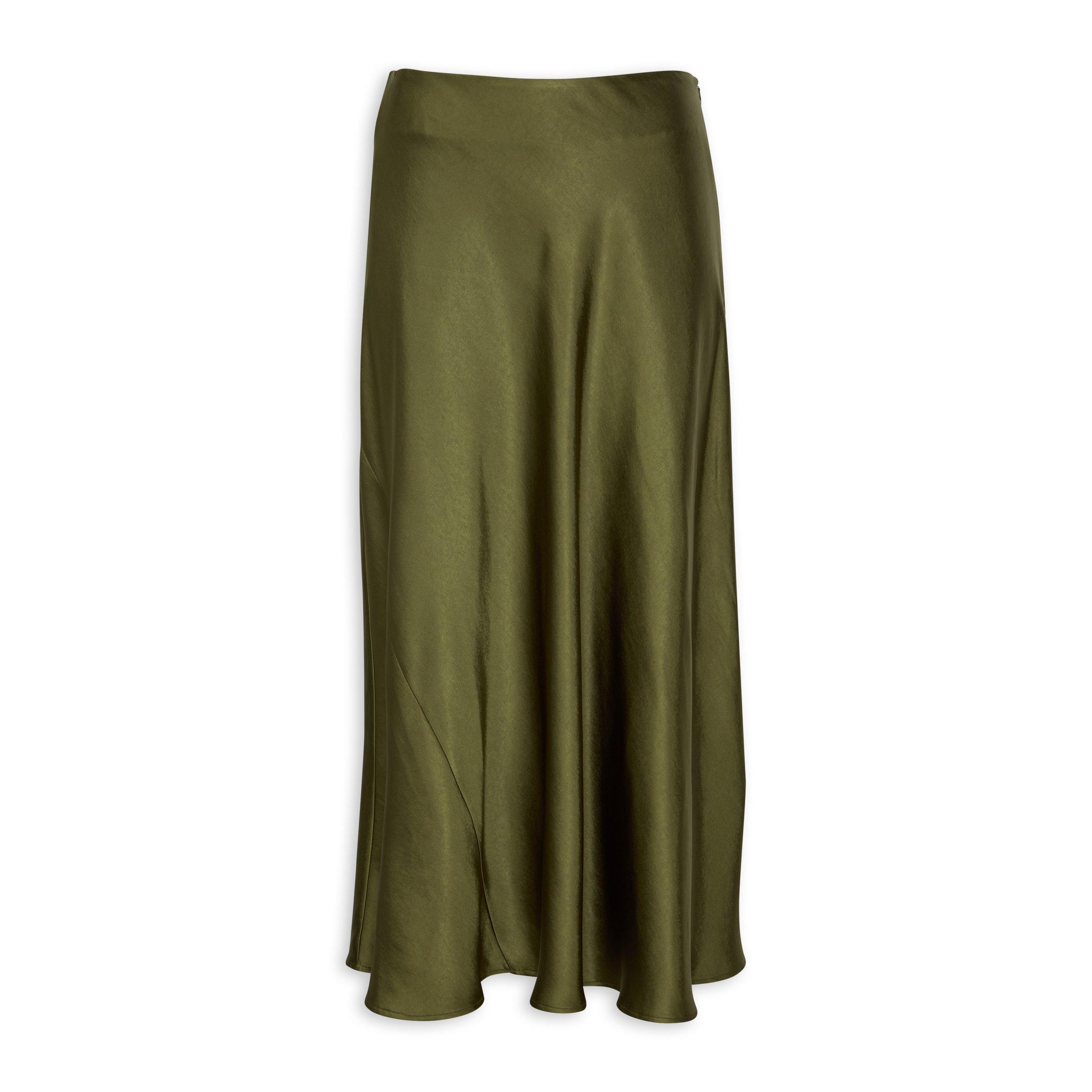 Bias cut satin top skirt green