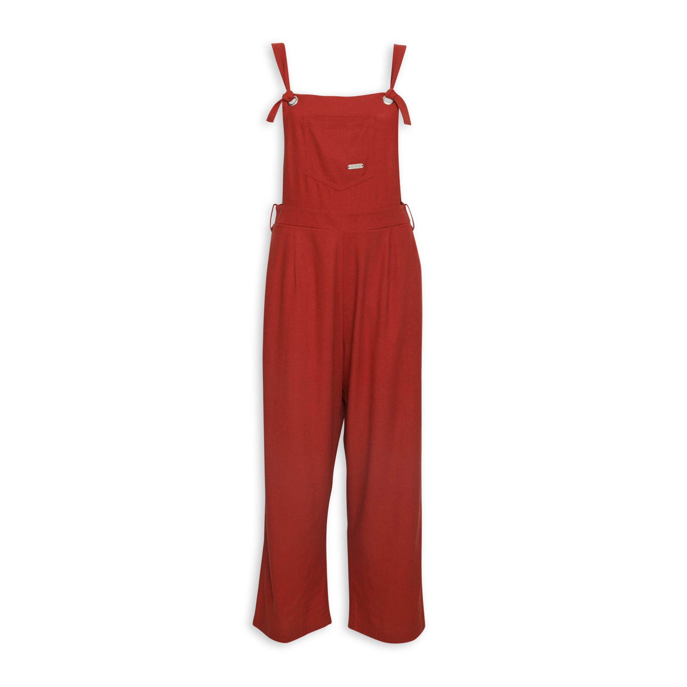Red dungaree dress top