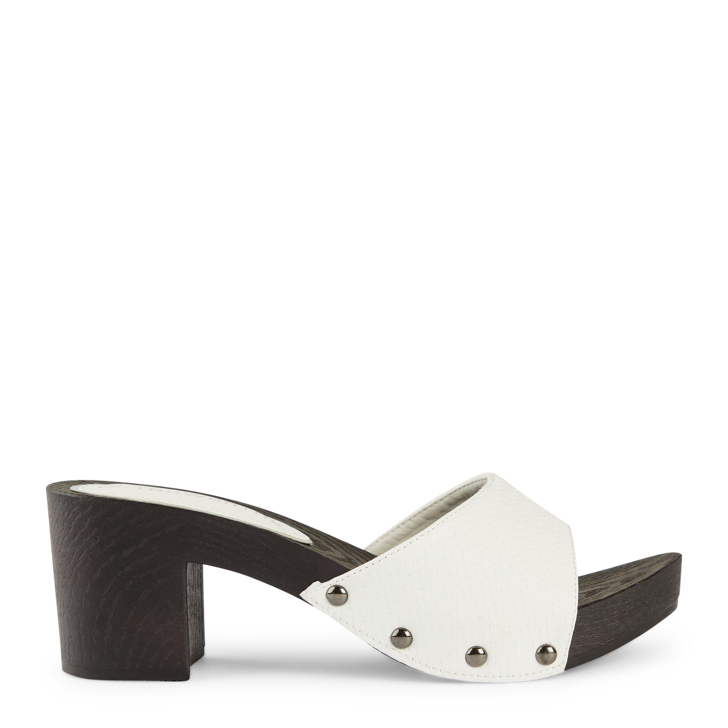 Heeled clearance mules white