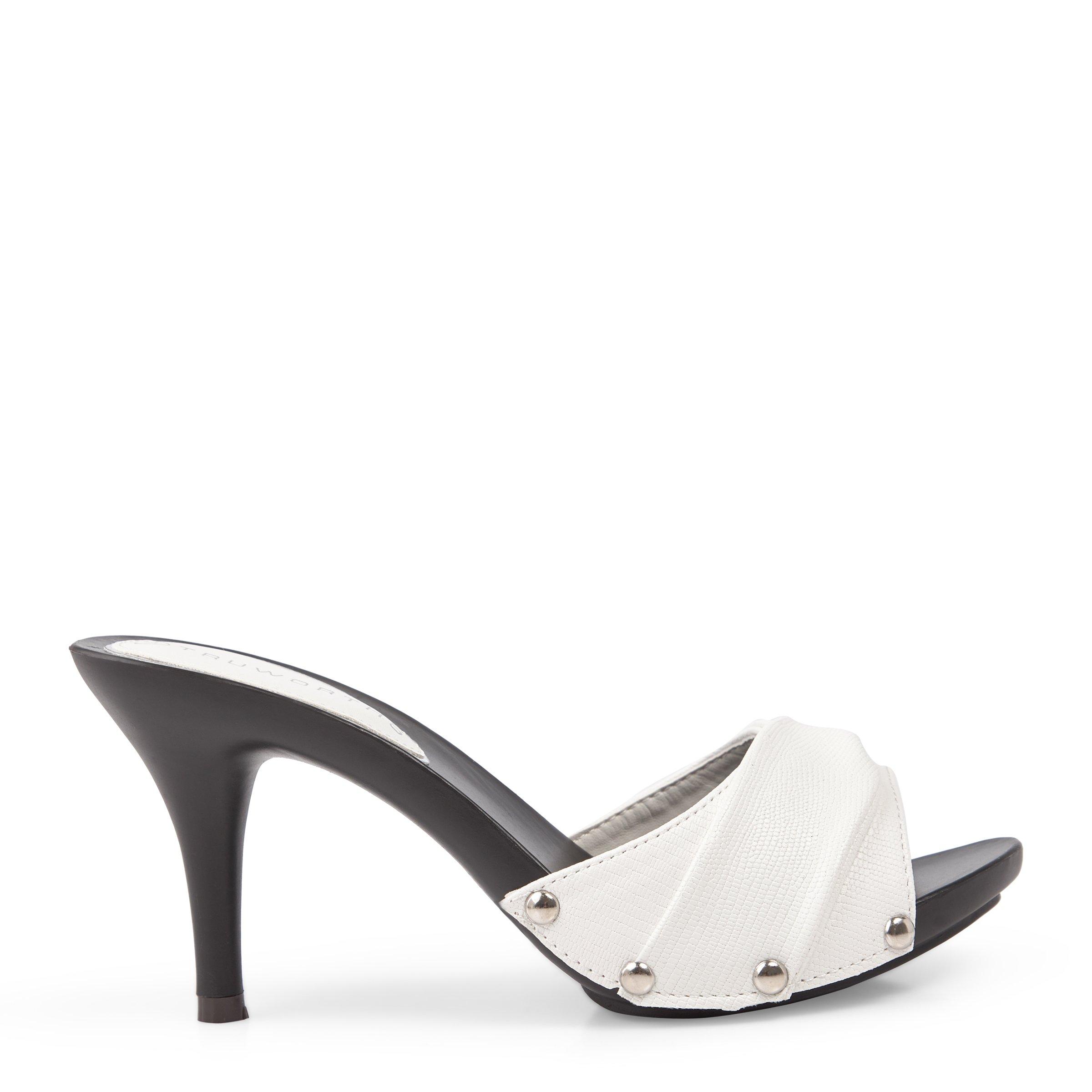 Heeled clearance mules white