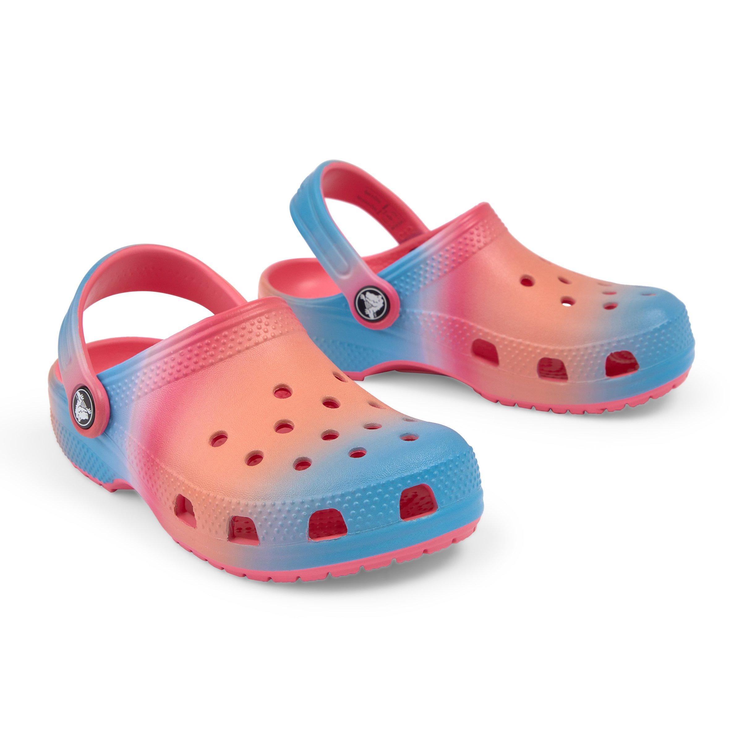 Light blue and hot sale pink crocs