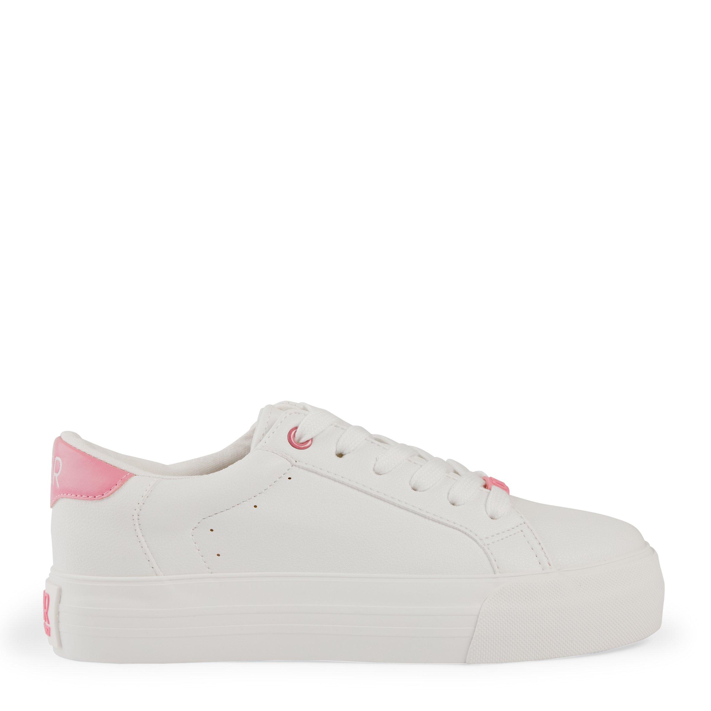 White sneakers with hot sale red back