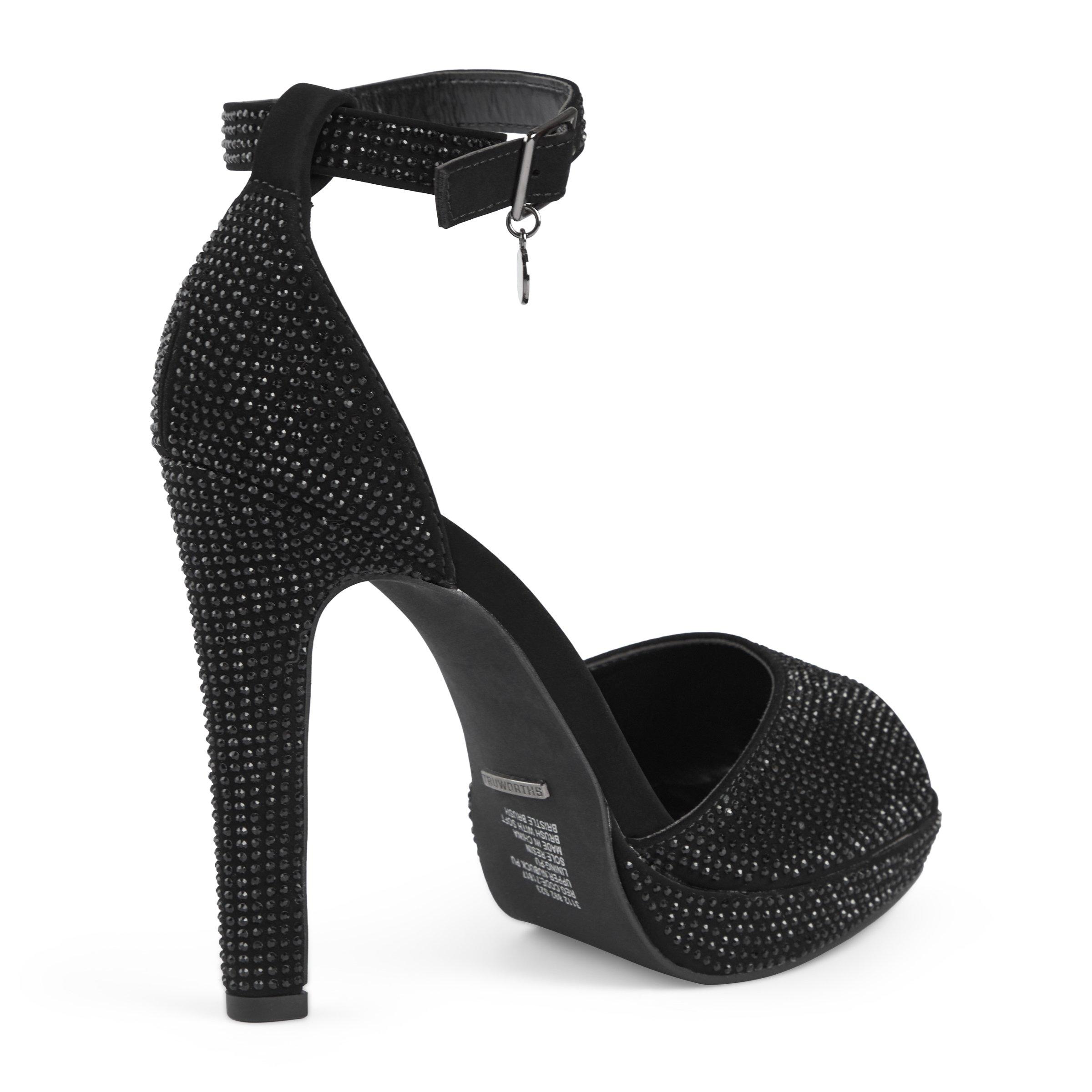 Black glitter heels outlet with strap