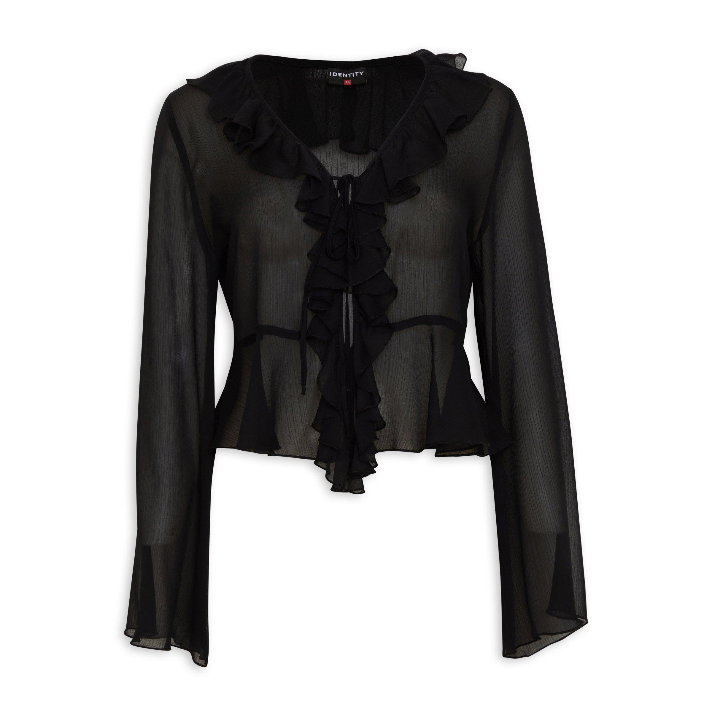 black ruffle blouse