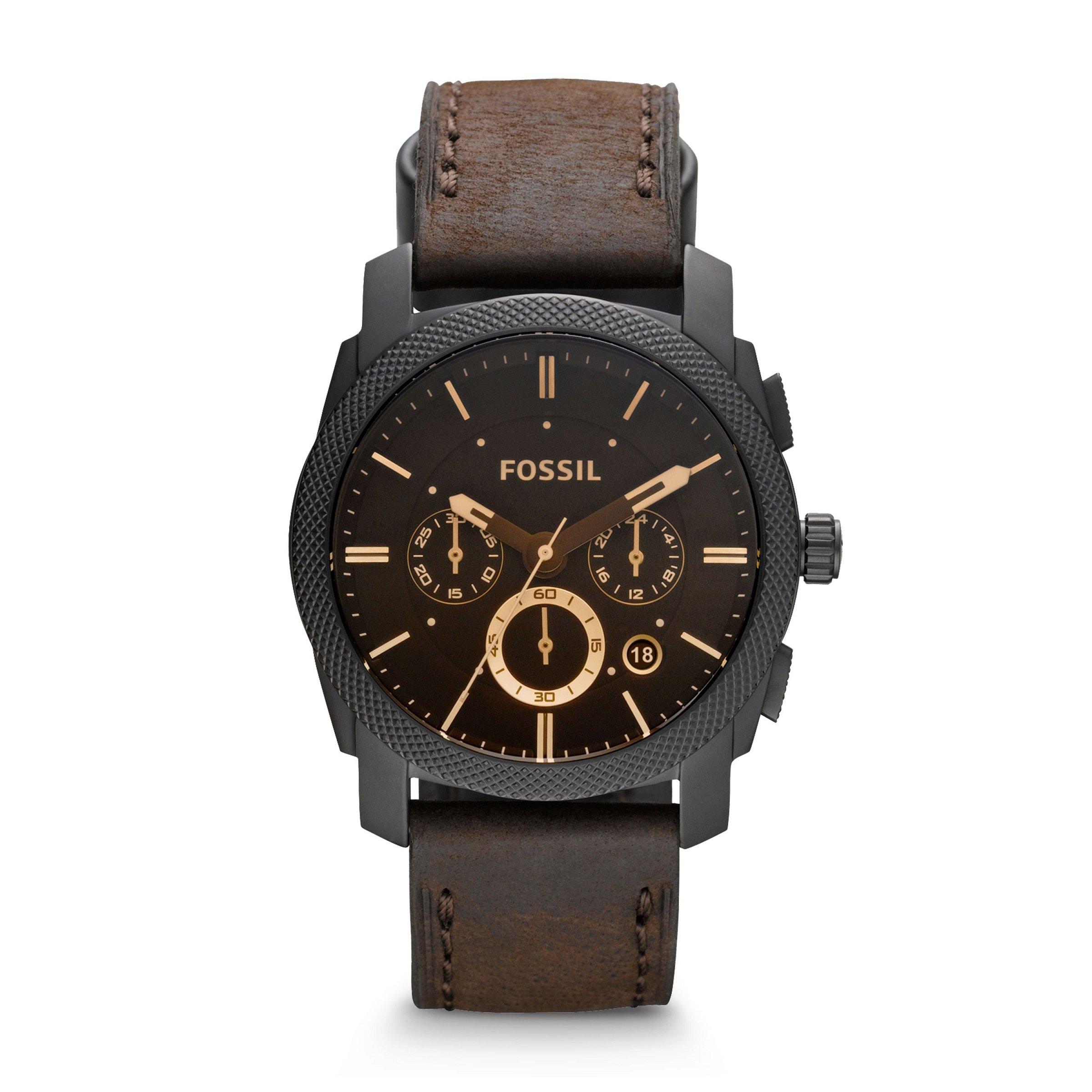 Chronograph brown leather watch