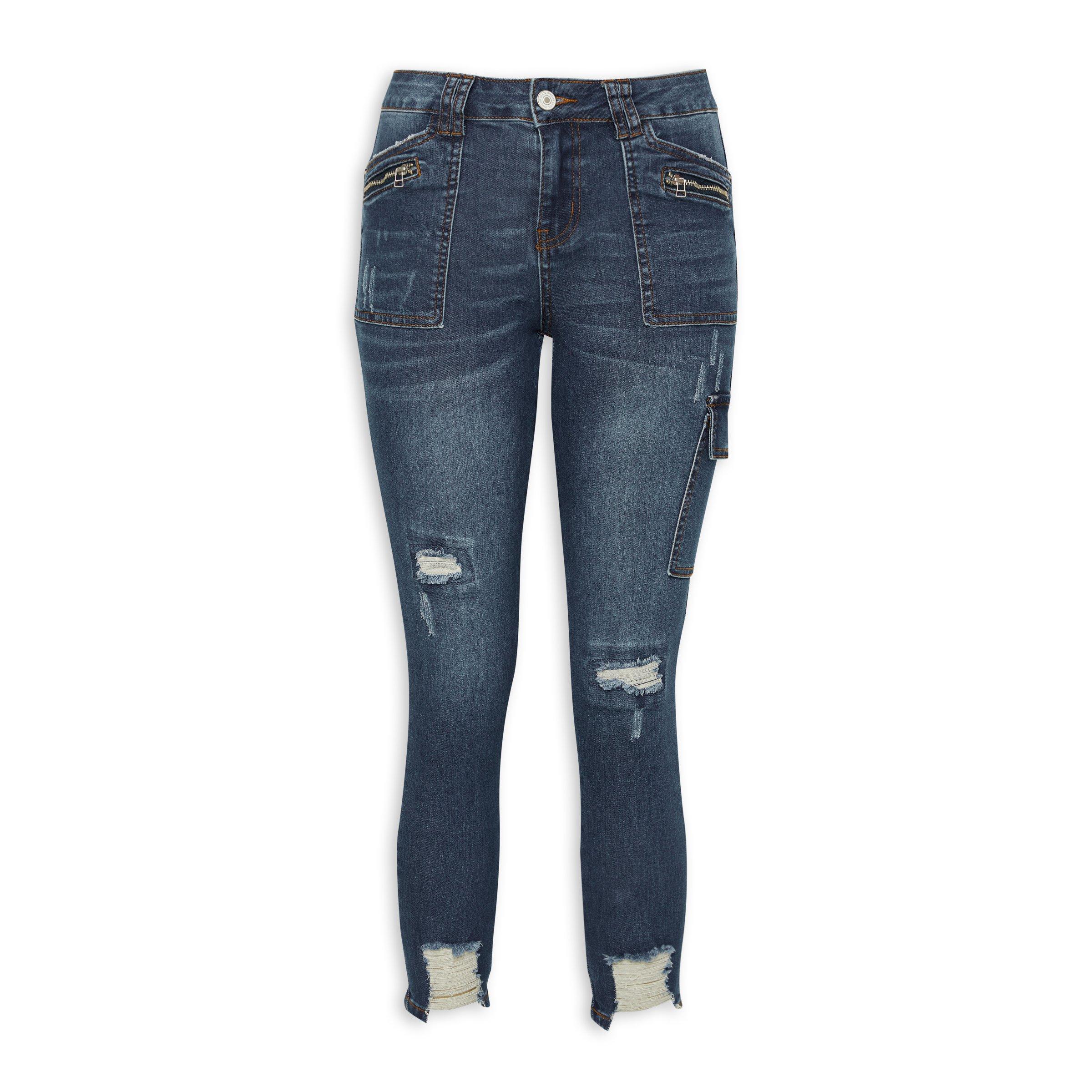 Ripped fashion straight leg jeans womens